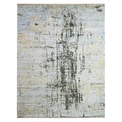 Tapis contemporain en soie fine et laine au design abstrait moderne et abstrait