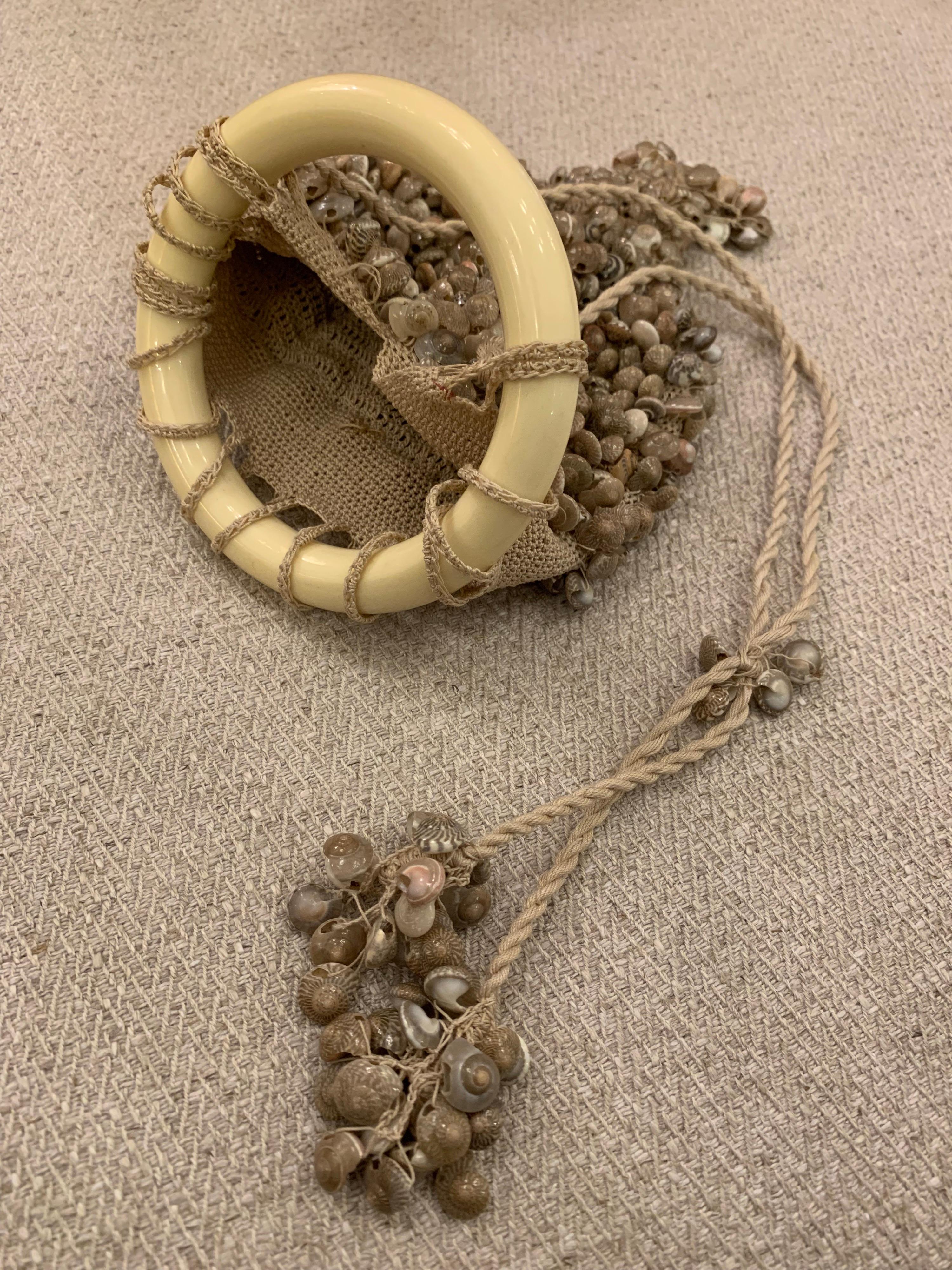 Fine Silk Crochet Wrist Handbag Covered in Micro-Shells 2
