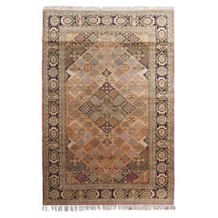 Tapis persan Ghom en soie fine, motif géométrique flocon de neige rose 5 x 8, tapis persan Ghom Qum en soie