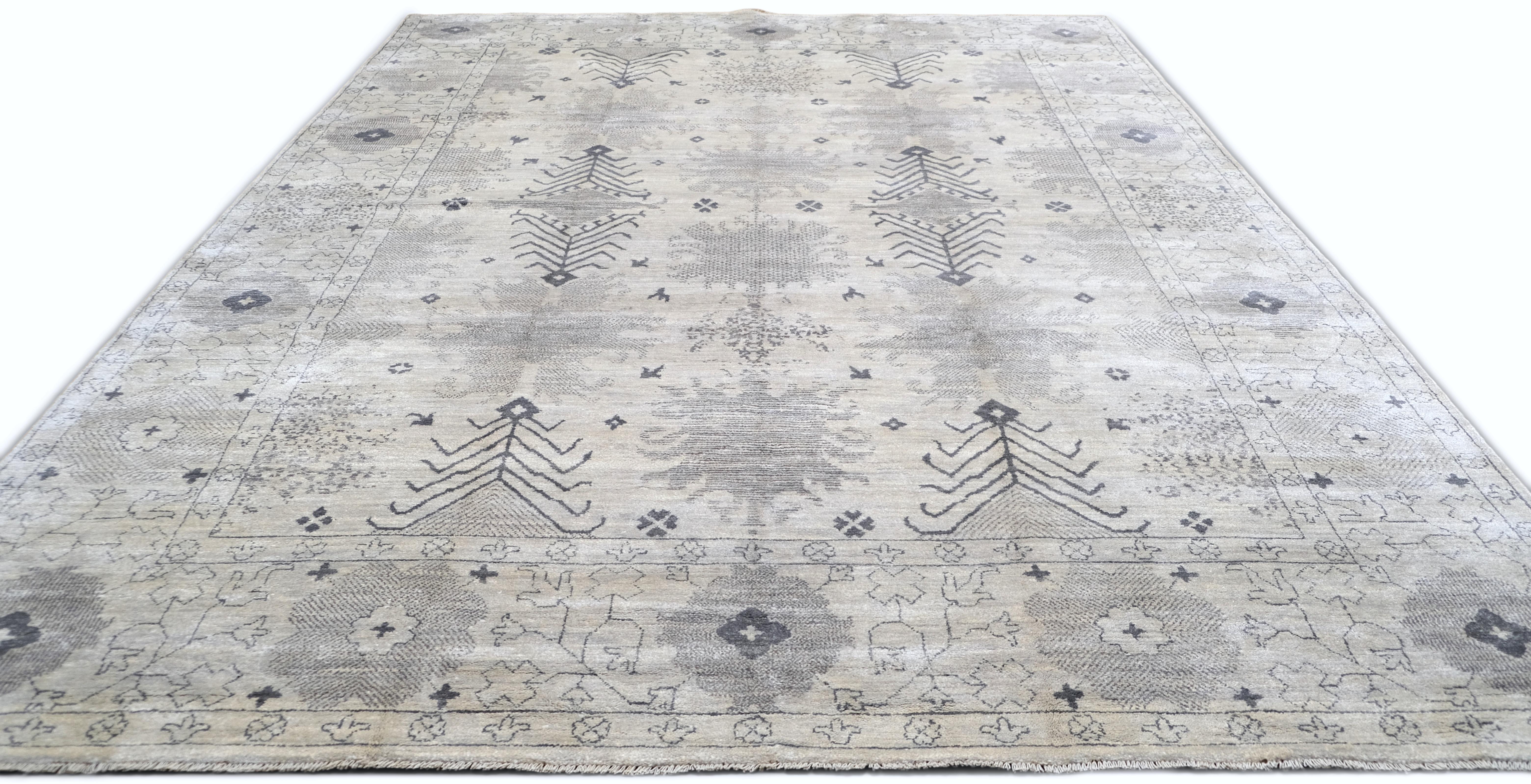 Noué à la main Tapis Oushak en soie fine 9'x12' en vente
