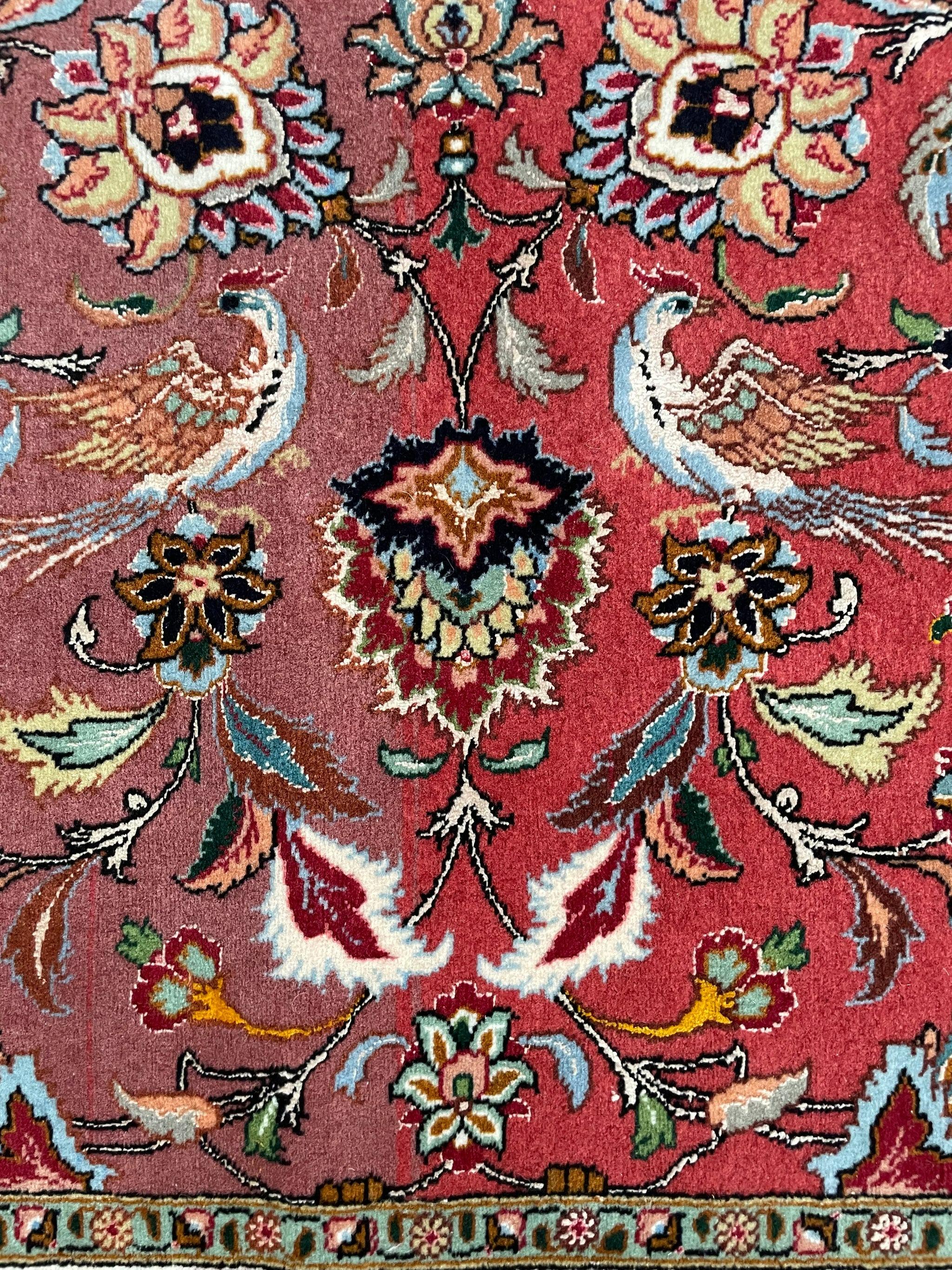 Fine Silk Rug with Royal Bird Motifs, circa 1950 For Sale 7