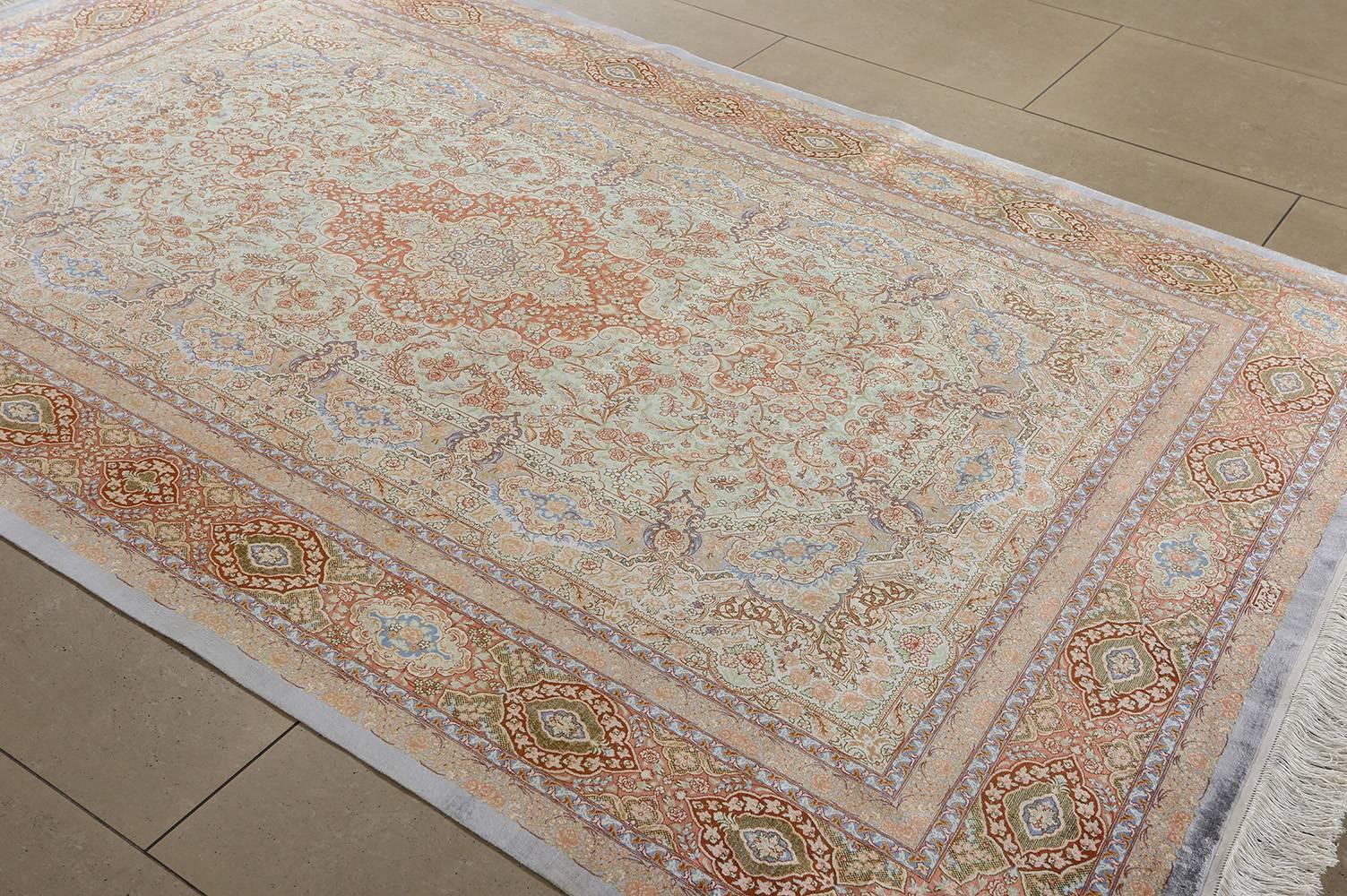 Other Fine Silk Vintage Qum Persian Rug.Size: 6 ft 6 in x 9 ft 11 in (1.98 m x 3.02 m)