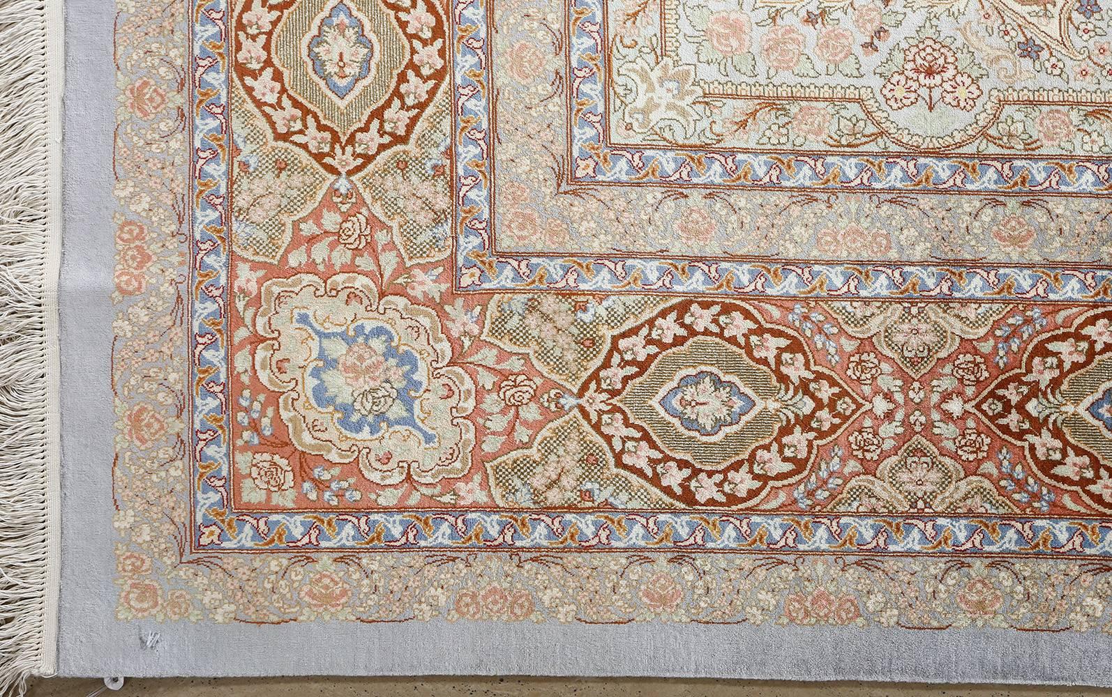 Fine Silk Vintage Qum Persian Rug.Size: 6 ft 6 in x 9 ft 11 in (1.98 m x 3.02 m) 1