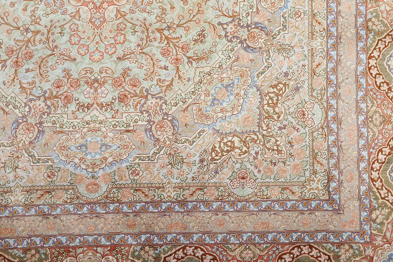 Fine Silk Vintage Qum Persian Rug.Size: 6 ft 6 in x 9 ft 11 in (1.98 m x 3.02 m) 2