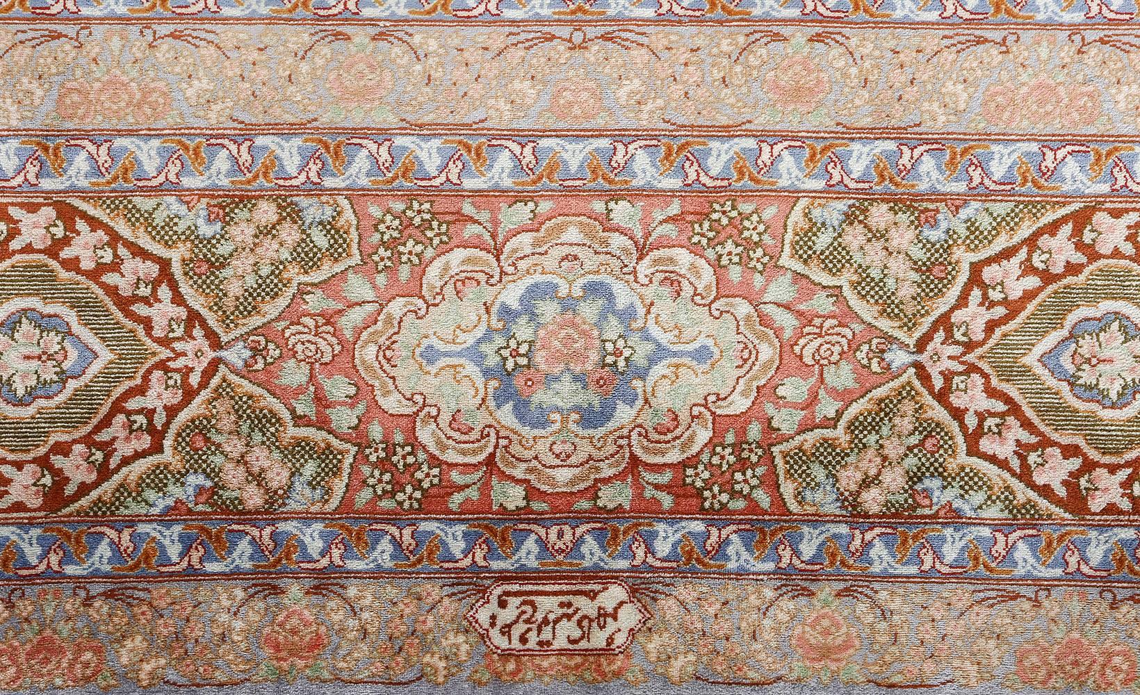 Fine Silk Vintage Qum Persian Rug.Size: 6 ft 6 in x 9 ft 11 in (1.98 m x 3.02 m) 3
