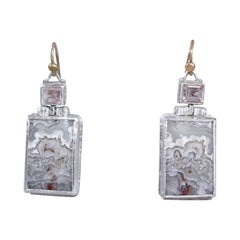 Fine Silver 14K Gold Agate TourmalineDrop Dangle Earrings Contemporary Handmade