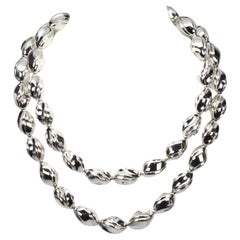 Fine Silver Bead Opera Length Statement Necklace