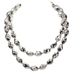 Vintage Fine Silver Bead Opera Length Statement Necklace