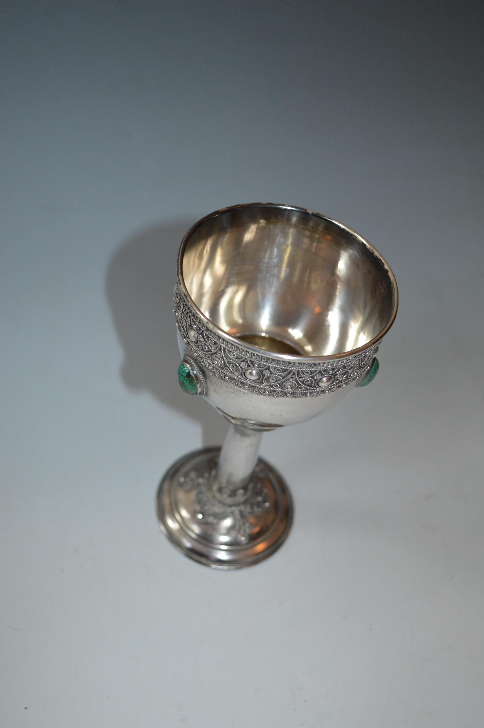 Hand-Crafted Fine silver filigree kiddush goblet jerusalem jewish modernist silver For Sale