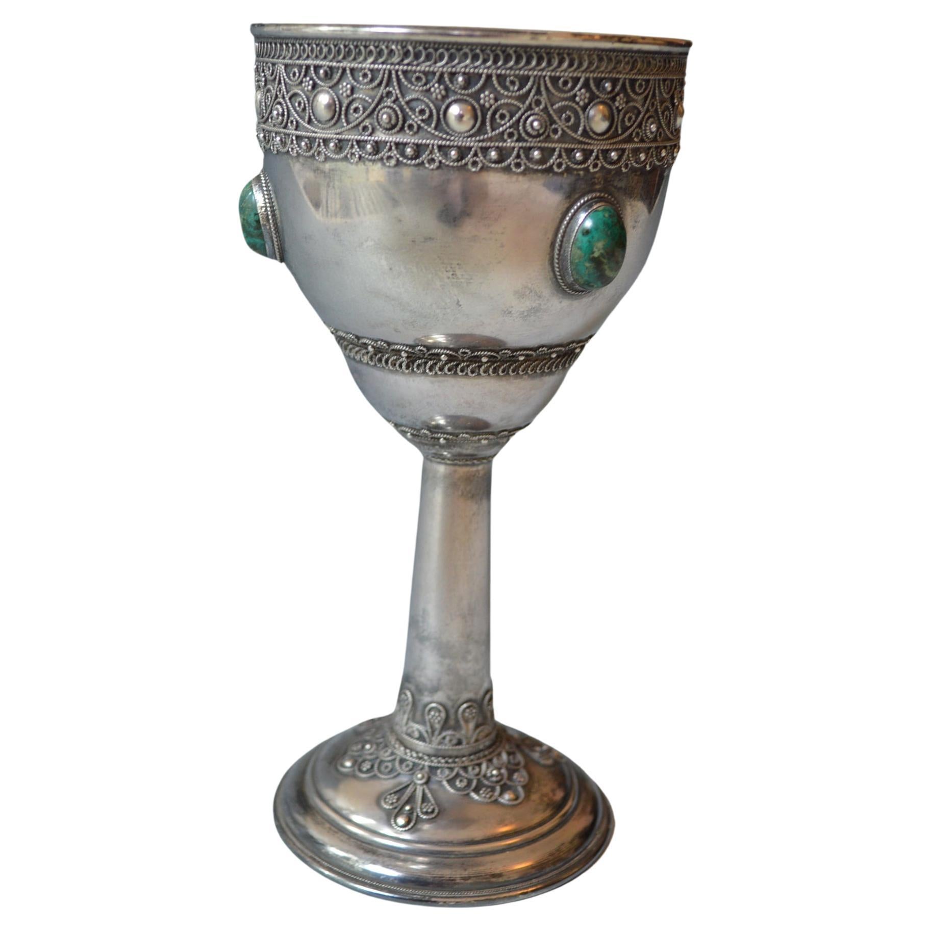 Fine silver filigree kiddush goblet jerusalem jewish modernist silver