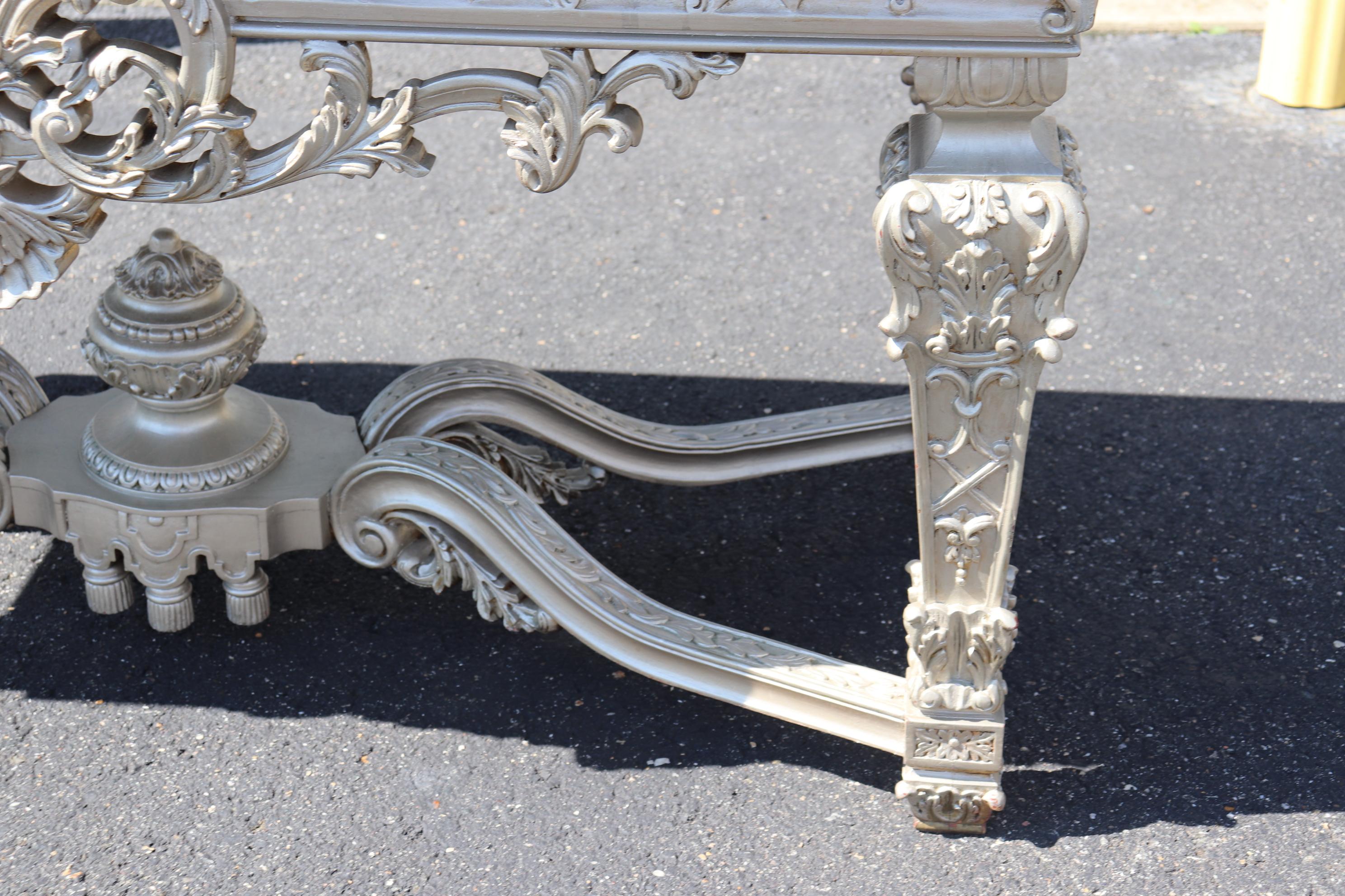 Fine Silver Finished Marble Top Georgian Louis XIV Style Console Table 7