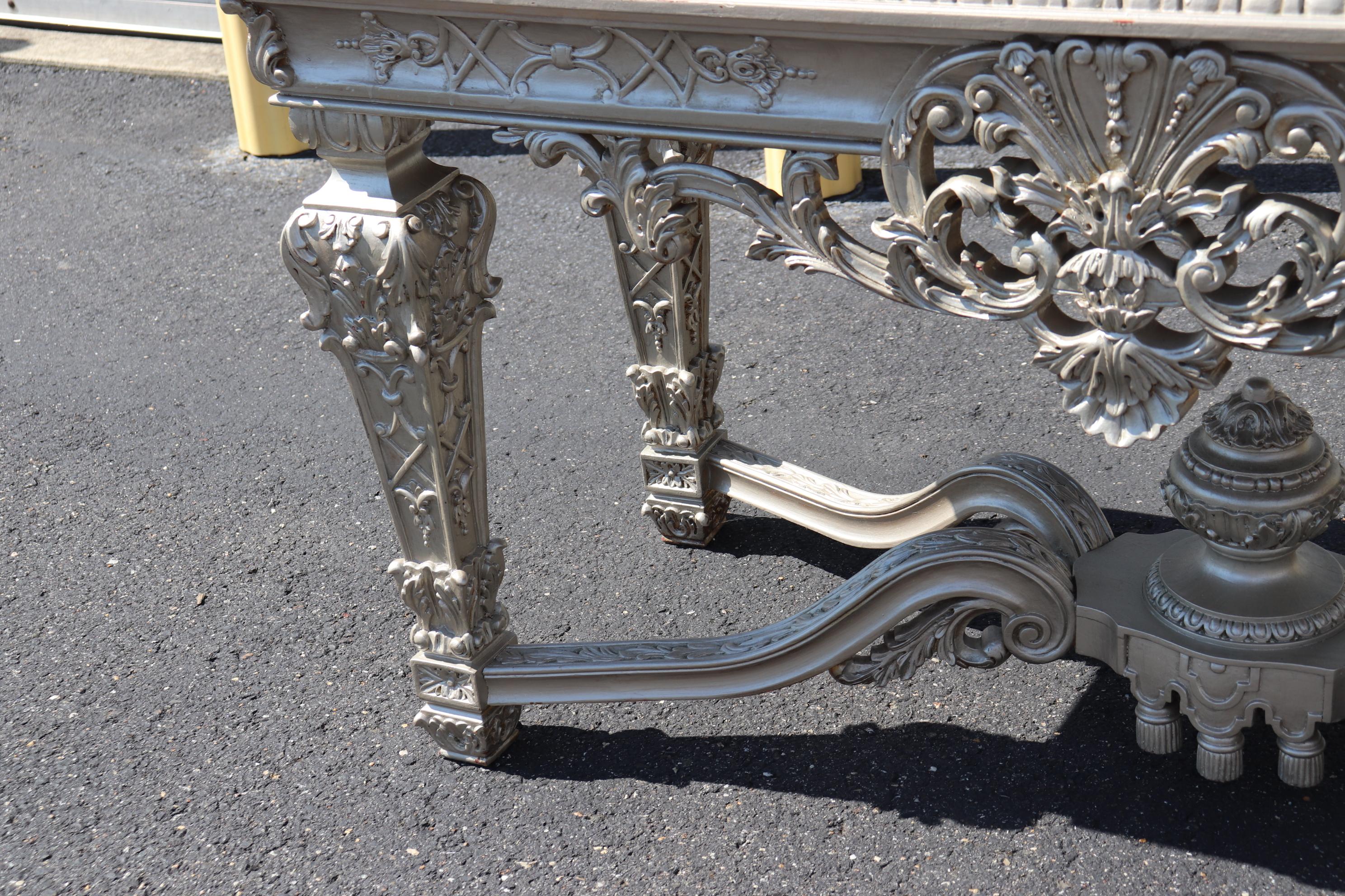 Fine Silver Finished Marble Top Georgian Louis XIV Style Console Table 8