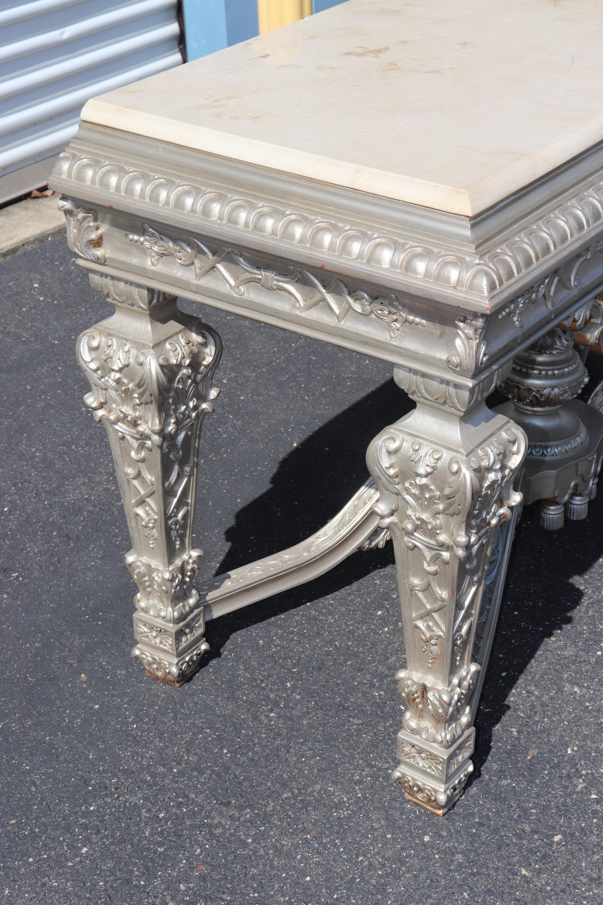 Mid-20th Century Fine Silver Finished Marble Top Georgian Louis XIV Style Console Table
