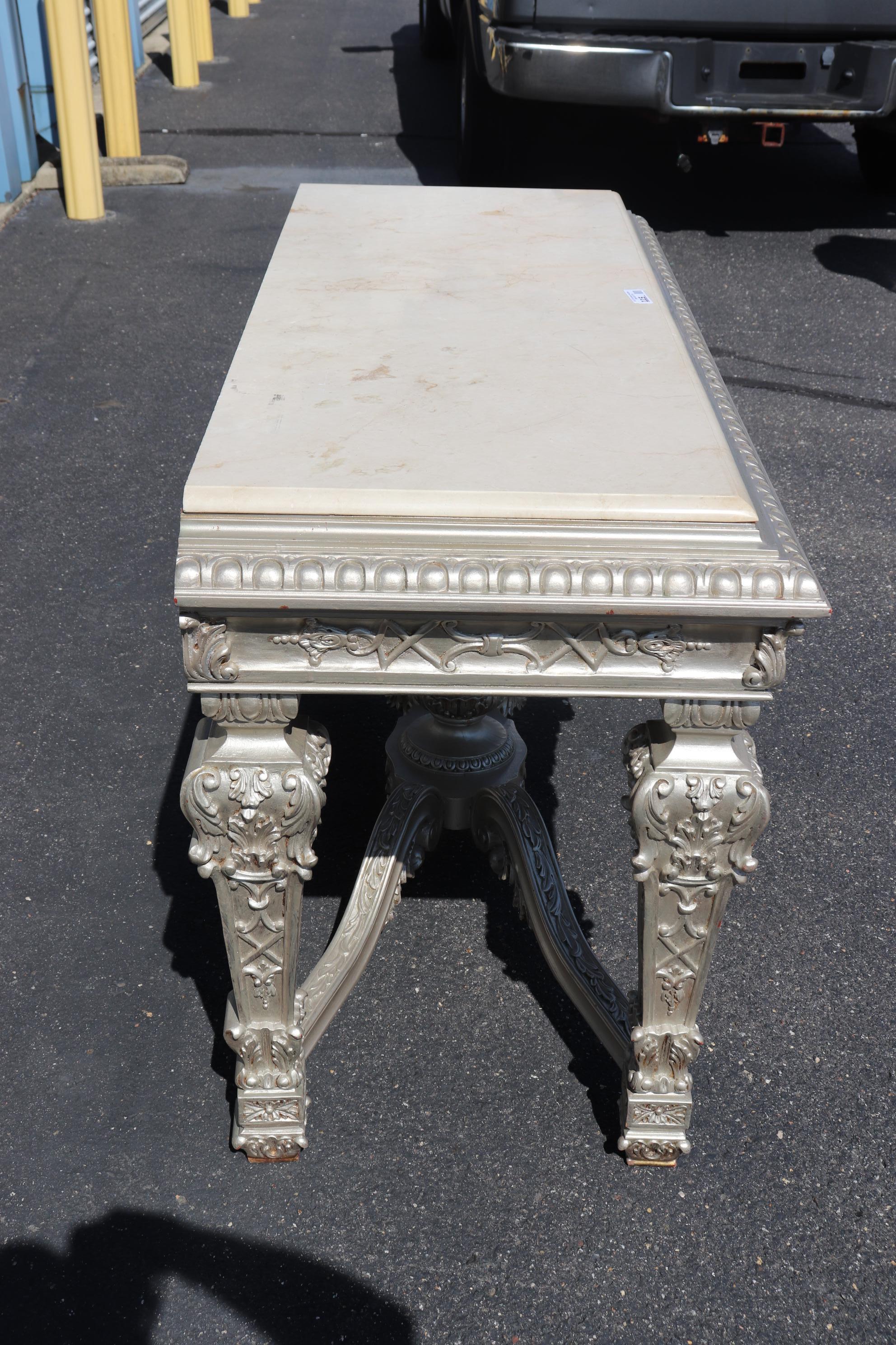 Walnut Fine Silver Finished Marble Top Georgian Louis XIV Style Console Table