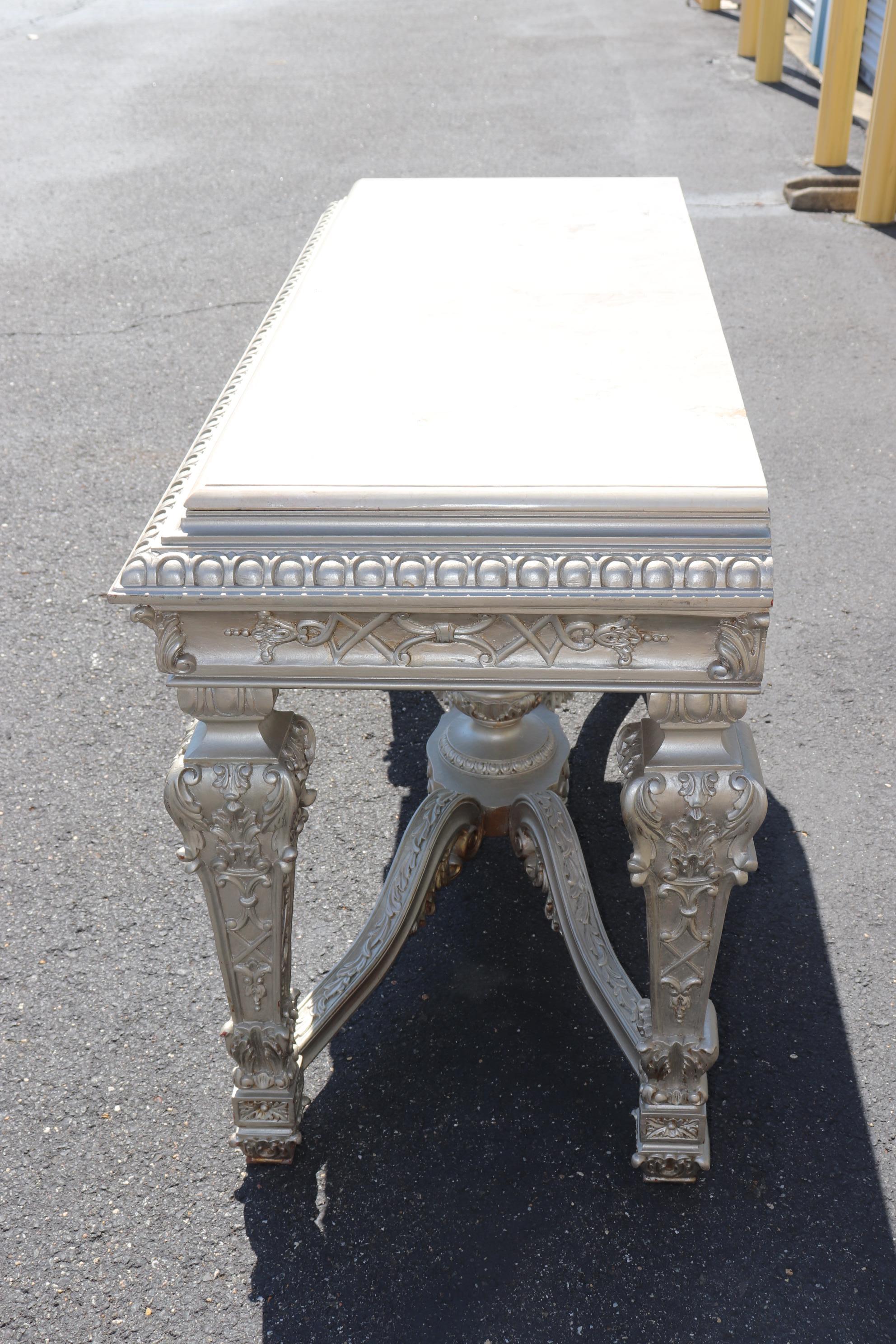 Fine Silver Finished Marble Top Georgian Louis XIV Style Console Table 1