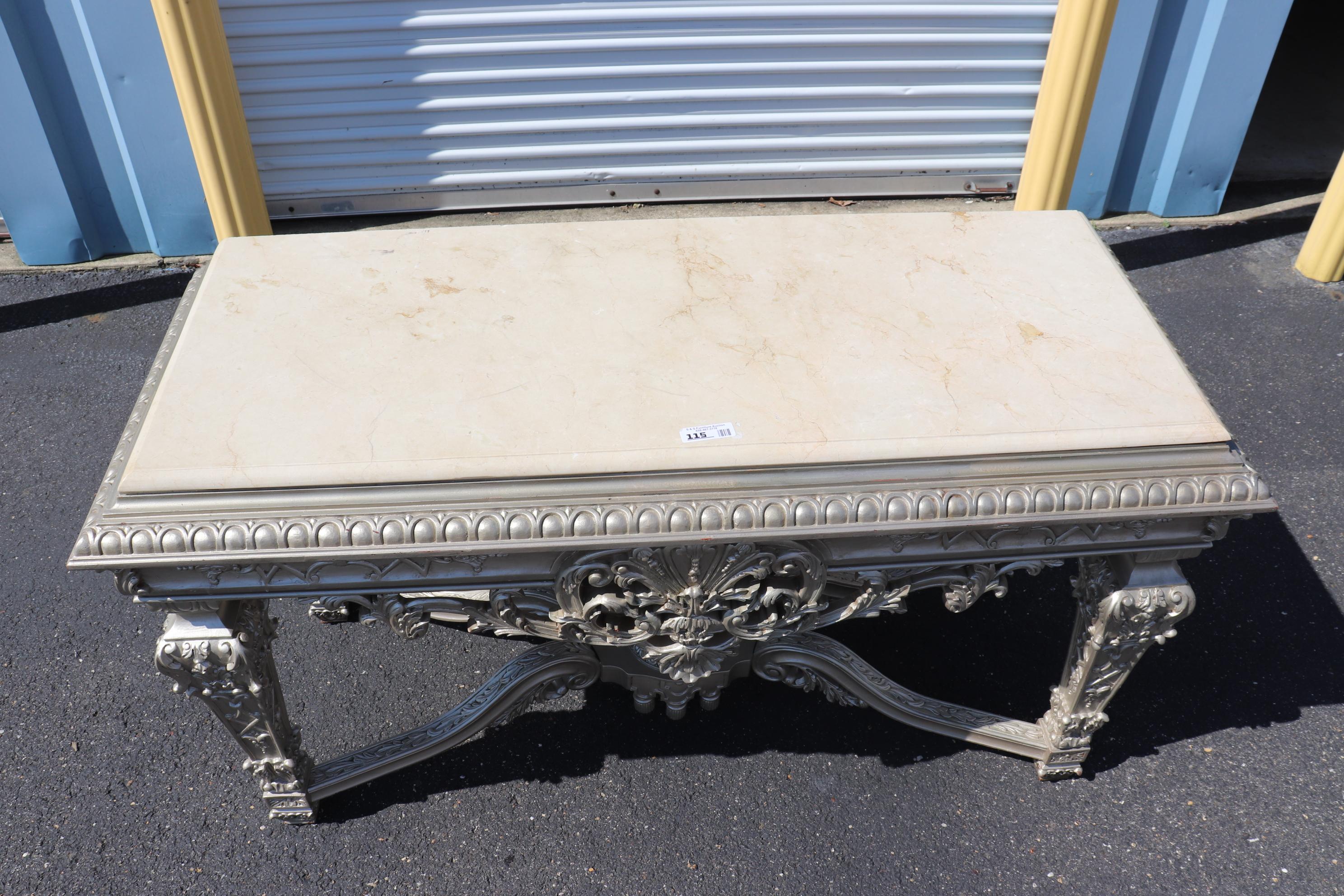 Fine Silver Finished Marble Top Georgian Louis XIV Style Console Table 2