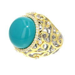 Fine Silver Gold Plating Turquoise and White Color Cocktail Ring by Feri