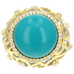 Fine Silver Gold Plating Turquoise and White Color Cocktail Ring by Feri