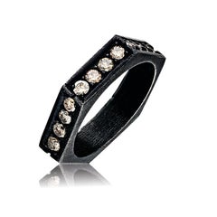 Fine Silver Hex Ring with 0.70 Ct Champagne Diamond