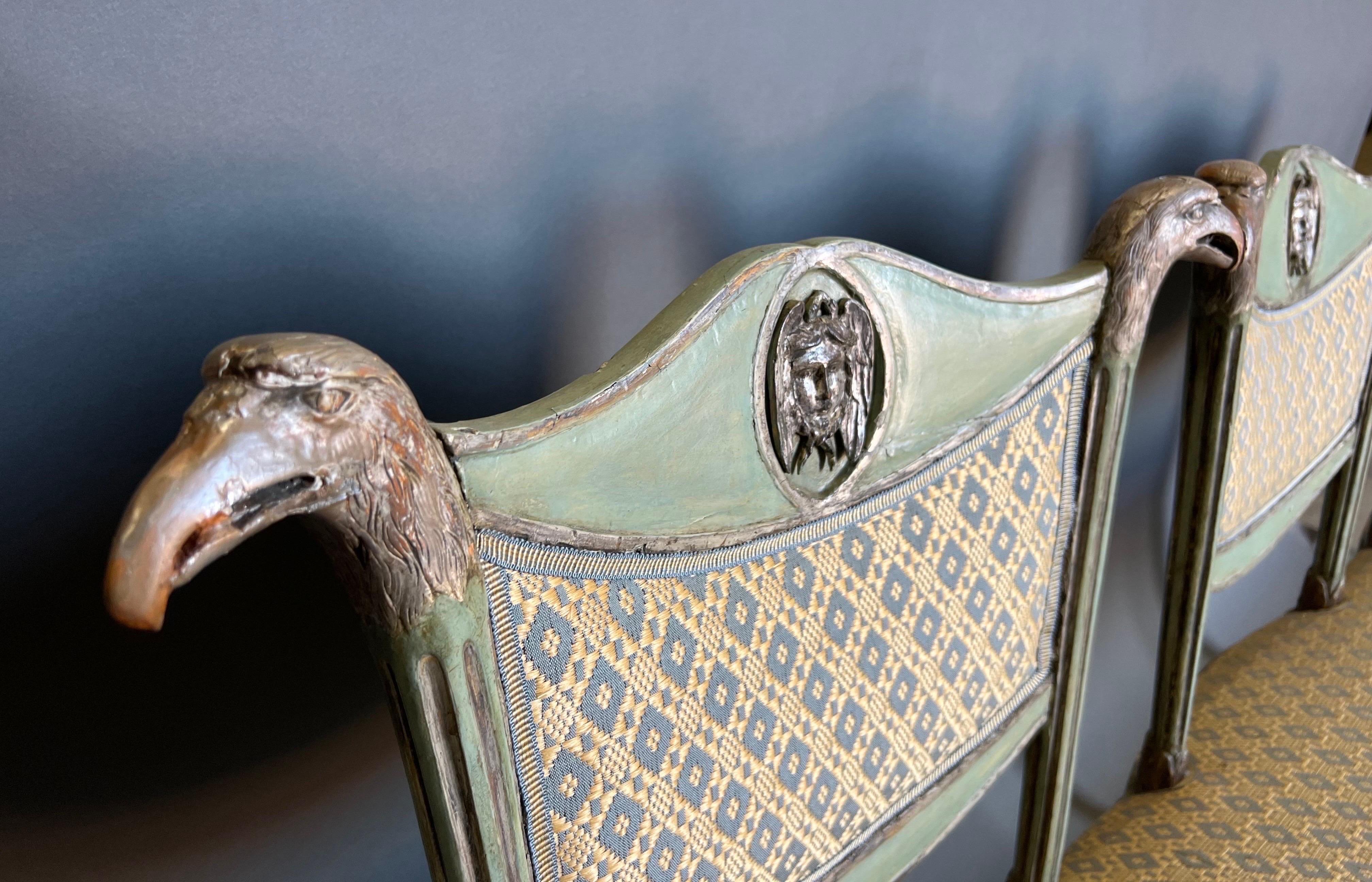 Fine Silver Leaf & Painted 19th Century French Neoclassical Settee with Eagles For Sale 5