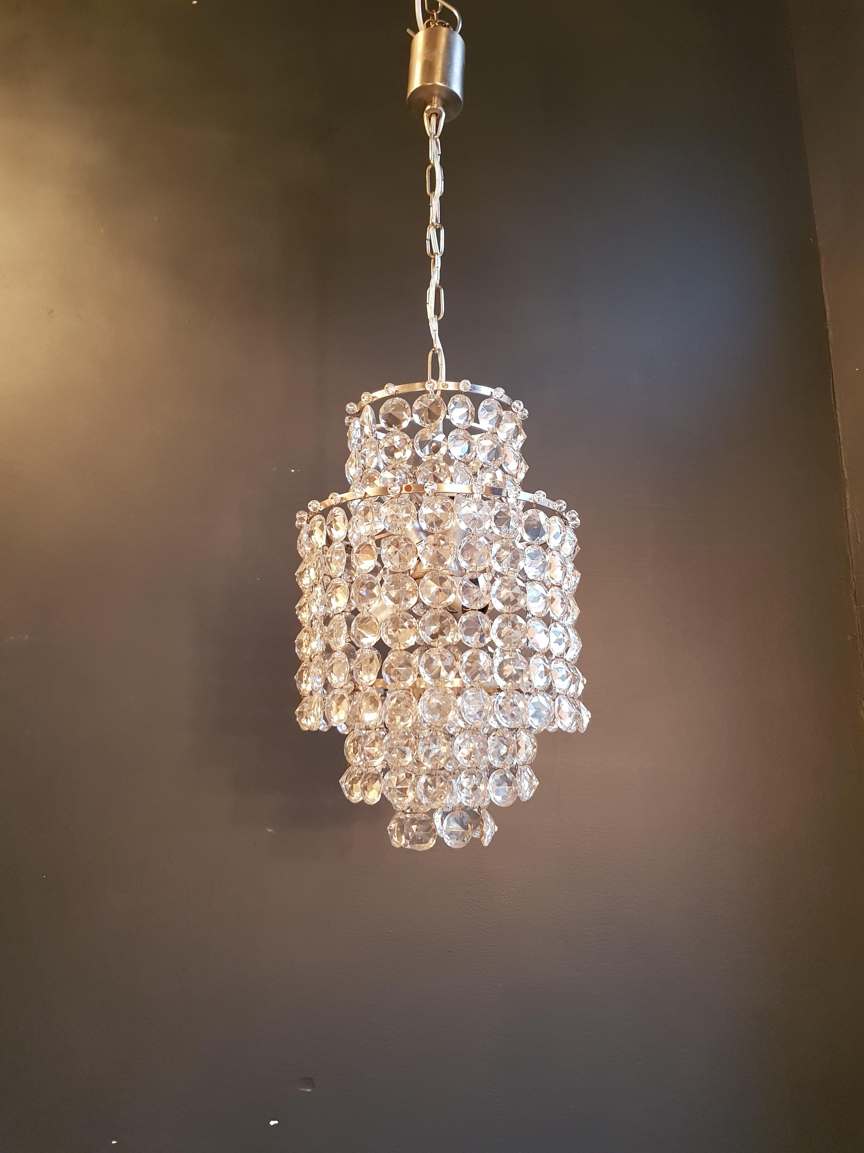 European Fine Silver Modern Art Deco Chandelier Crystal Lustre Ceiling Lamp Hall Antique