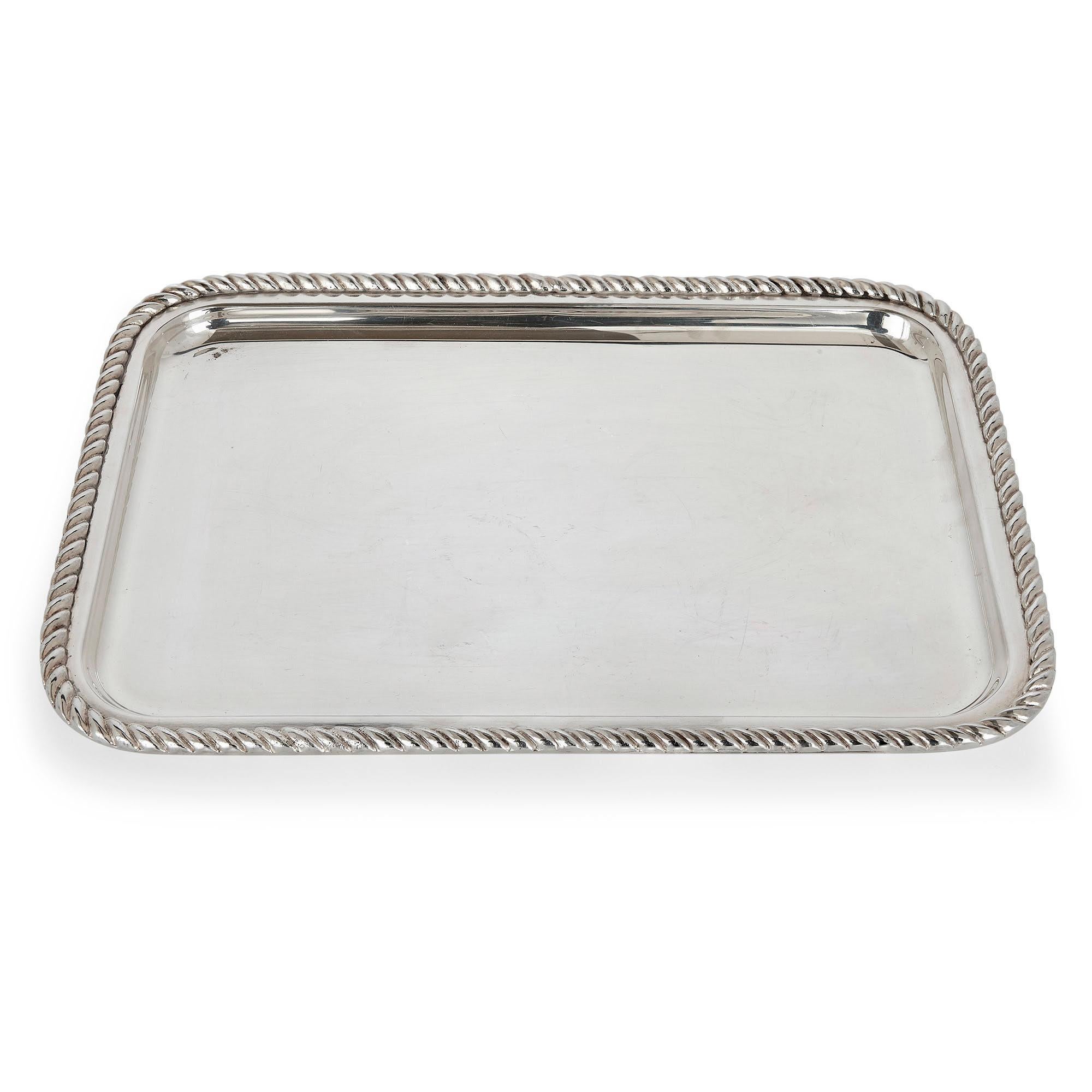 Fine silver-plate tray by Lebanese Firm Habis
Lebanese, 20th century
Dimensions: Height 21cm, diameter 20cm

Featuring an elegant rectangular shape body, this fine tray is crafted from silver-plate by Lebanese firm Habis. The tray features