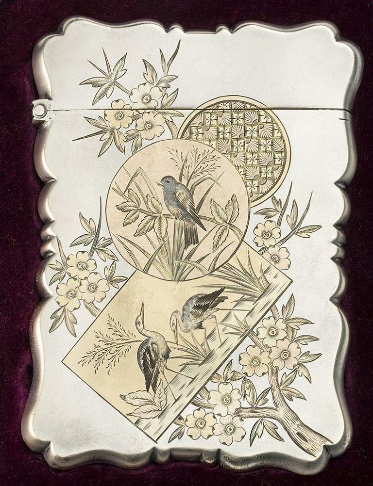 English Fine Silver & Two Colour Gold Card Case Made in Birmingham by George Unite, 1885 For Sale