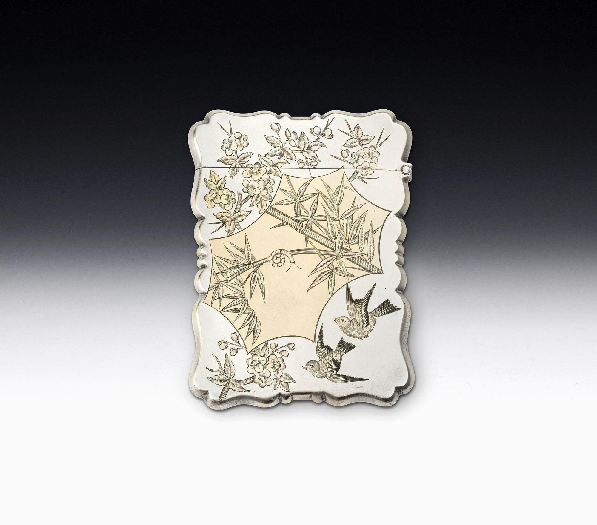 Fine Silver & Two Colour Gold Card Case Made in Birmingham by George Unite, 1885 In Excellent Condition For Sale In London, GB