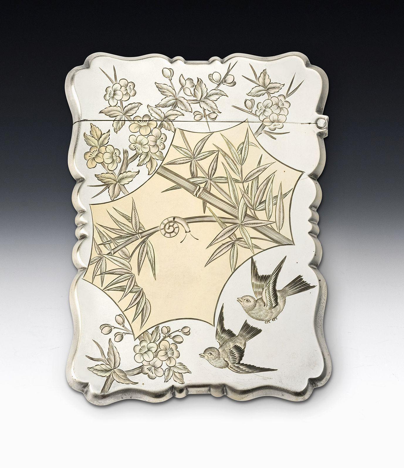 19th Century Fine Silver & Two Colour Gold Card Case Made in Birmingham by George Unite, 1885 For Sale