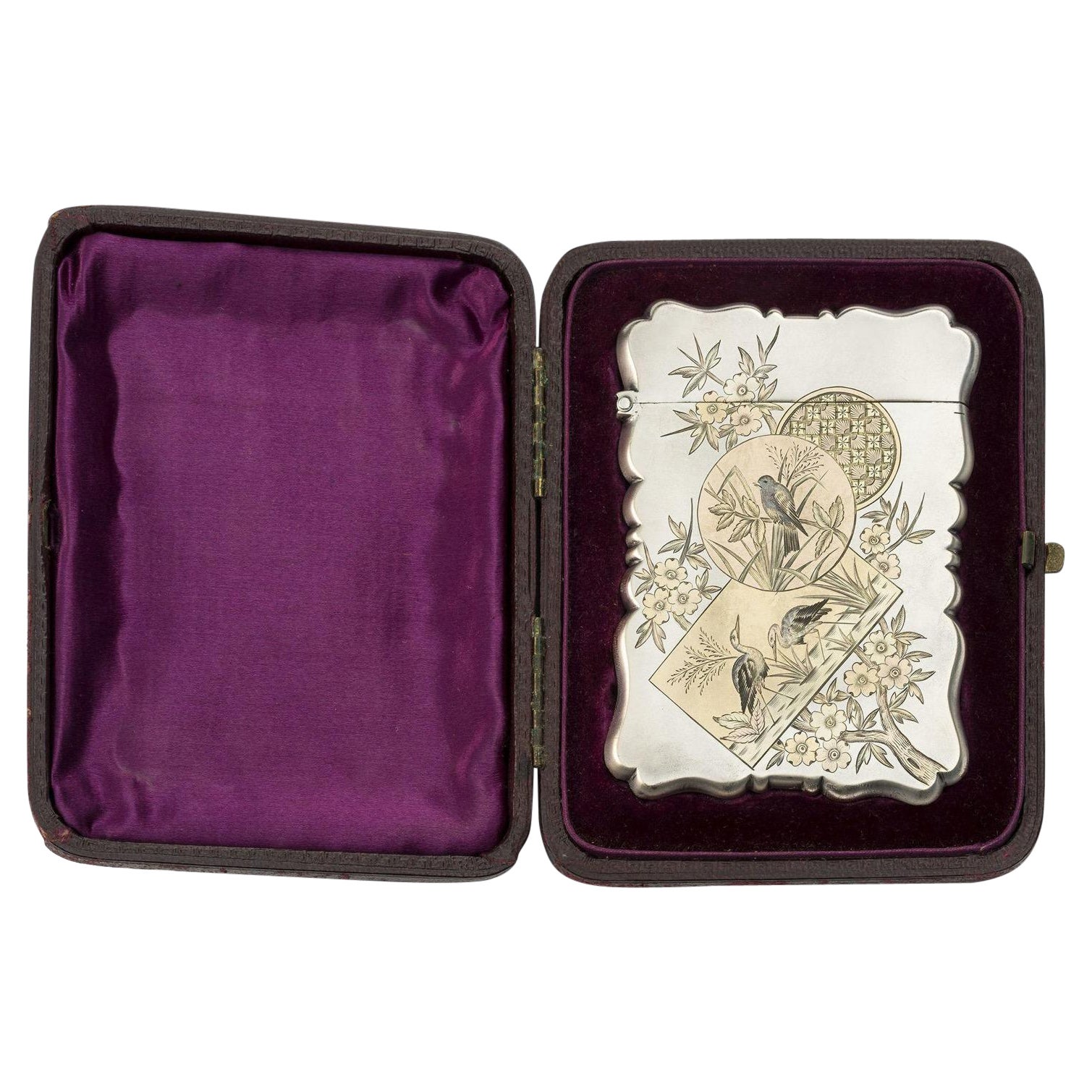 Étui à cartes en argent fin et or bicolore fabriqué à Birmingham par George Unite, 1885