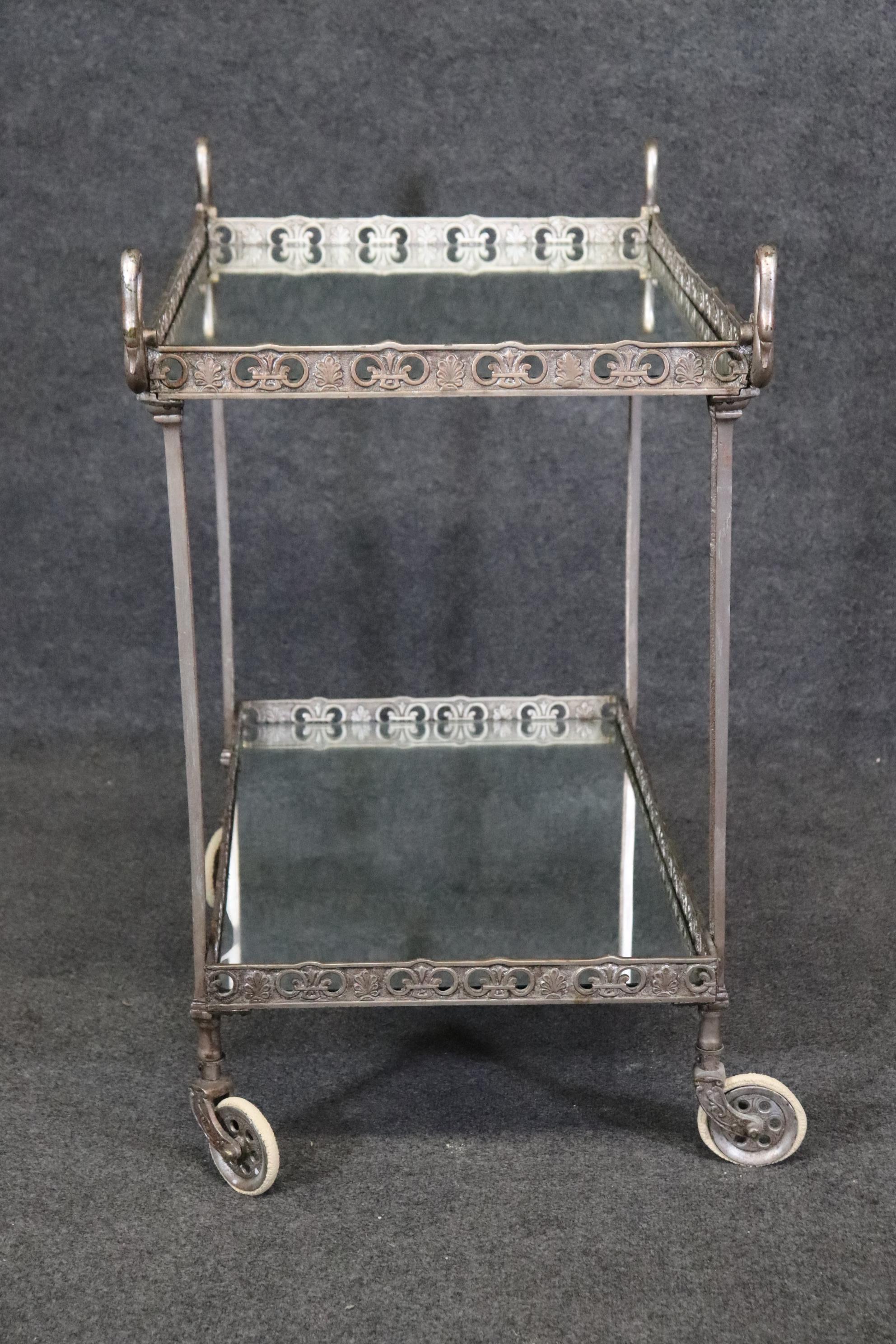 Métal Fine Silvered Metal Italian Swan Mirrored Tea Cart Liquor Trolley Bar Cart  en vente