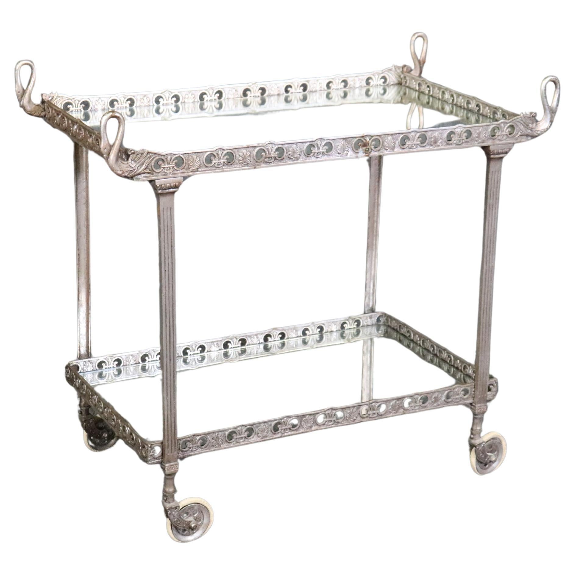 Fine Silvered Metal Italian Swan Mirrored Tea Cart Liquor Trolley Bar Cart  en vente