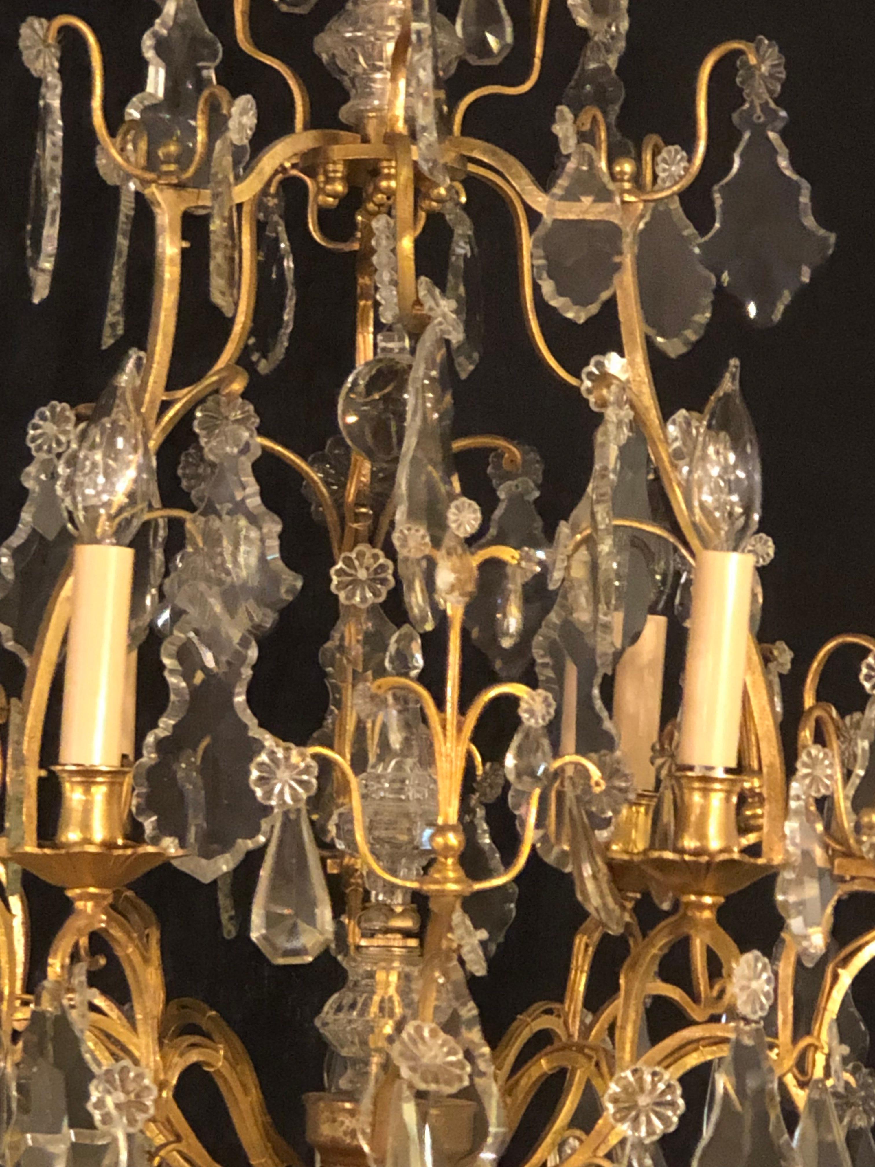 Neoclassical Fine Six-Light Cut Crystal and Brass Chandelier Newly Wired