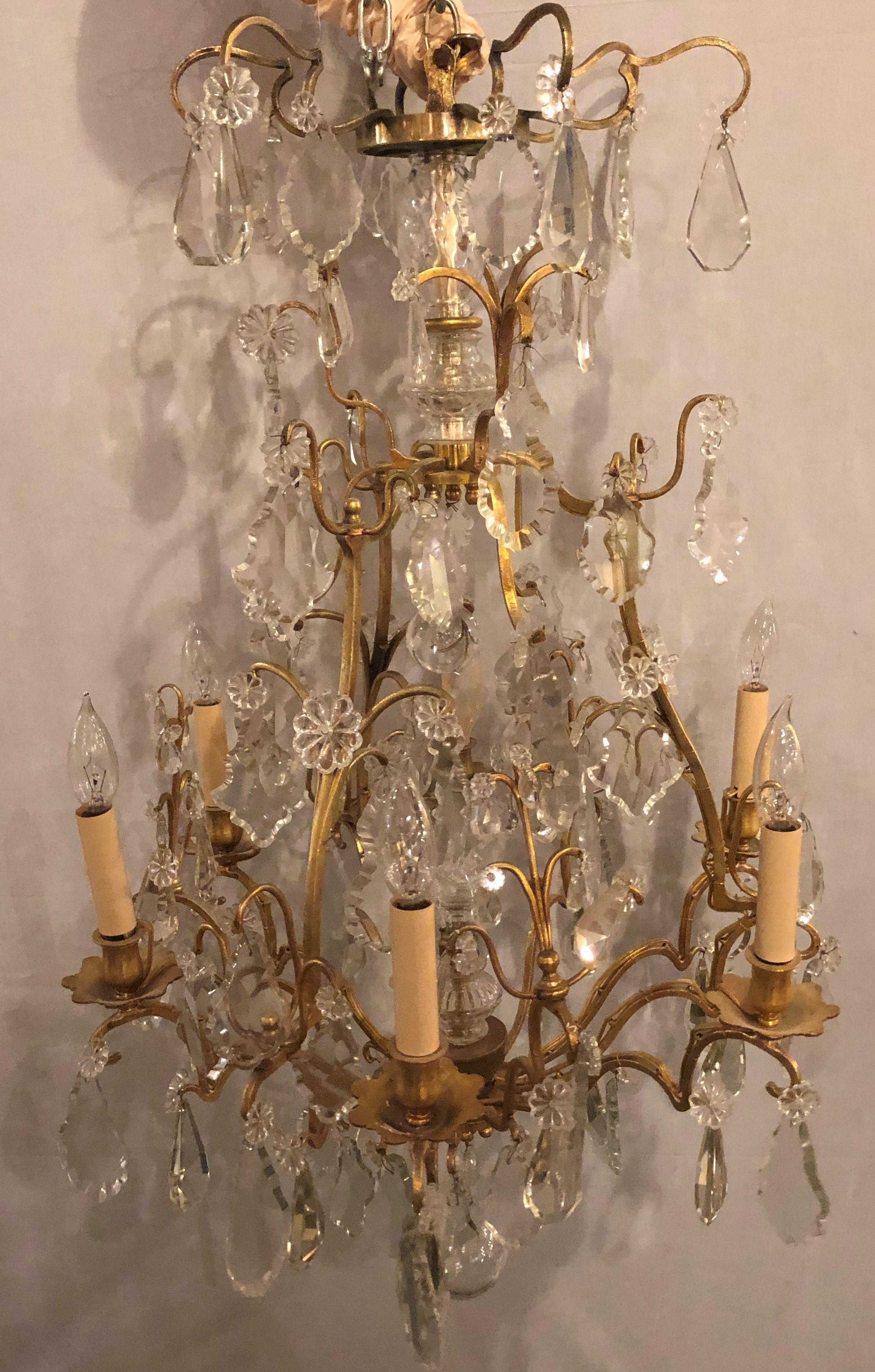 Fine Six-Light Cut Crystal and Brass Chandelier Newly Wired 2