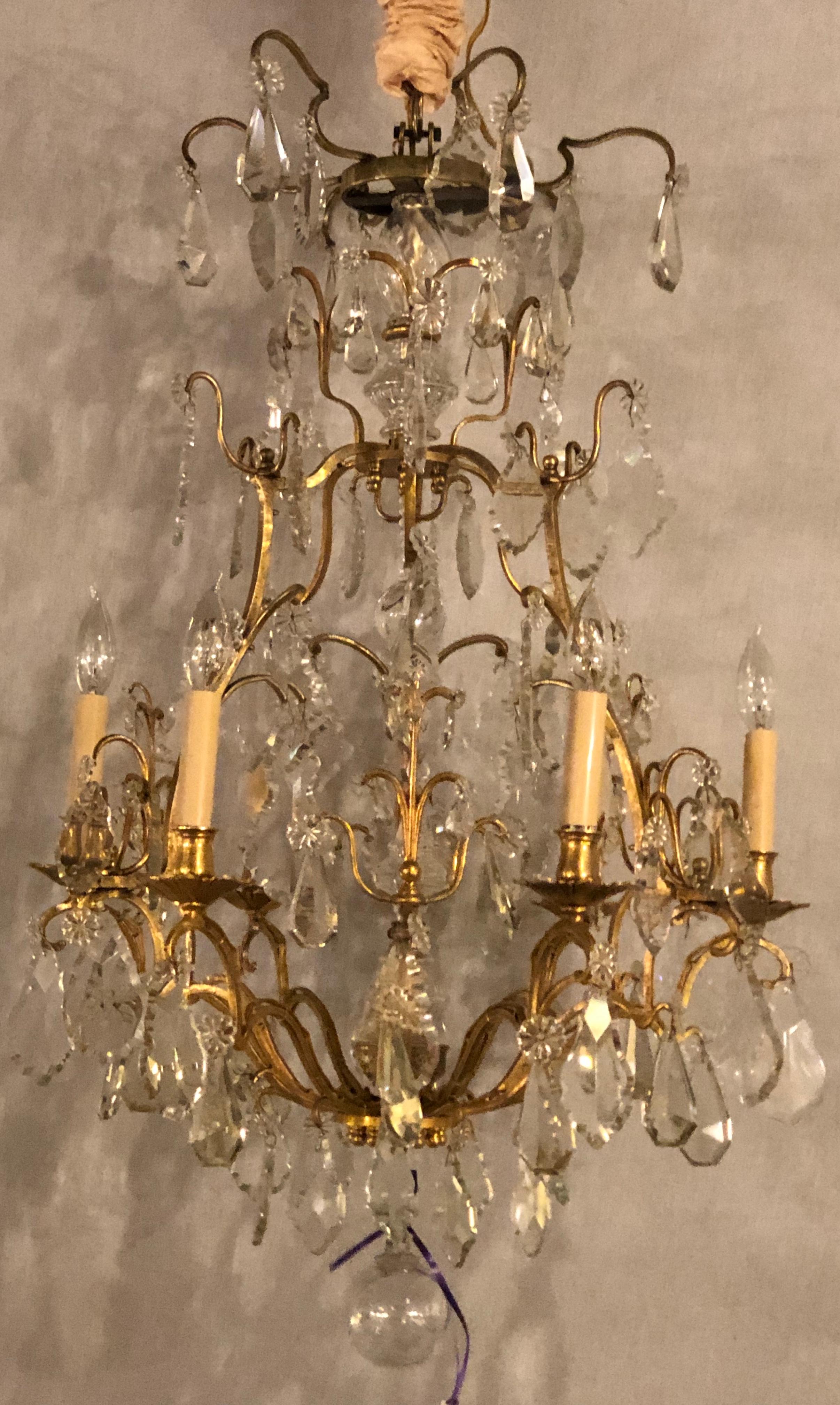 Fine Six-Light Cut Crystal and Brass Chandelier Newly Wired 3