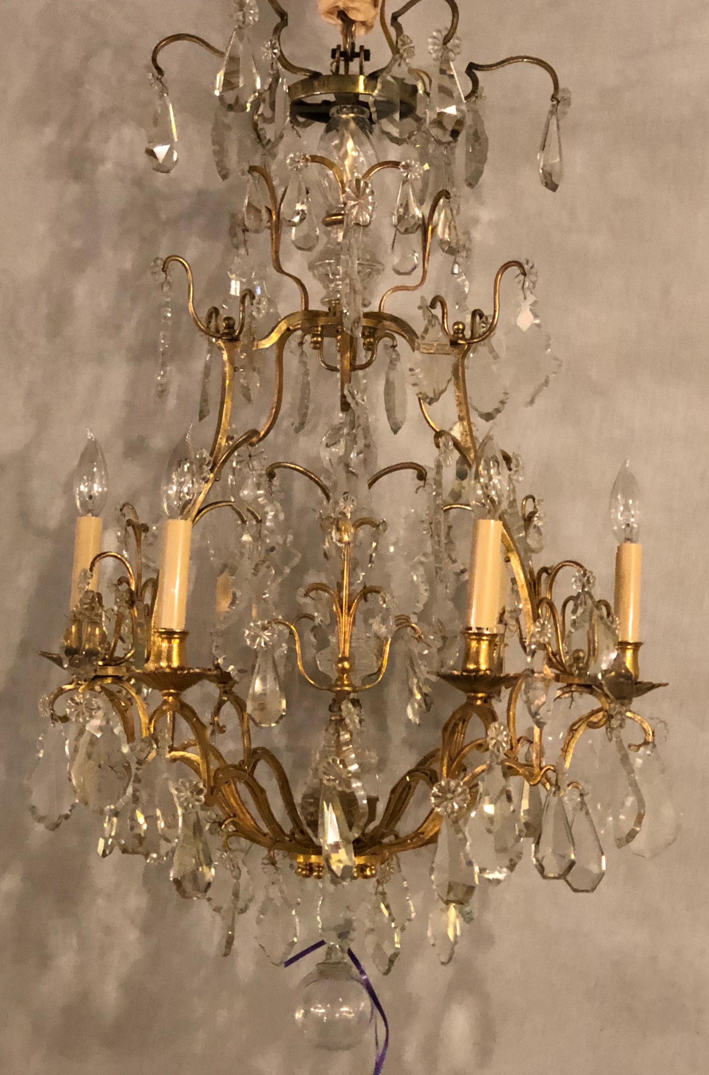 Fine Six-Light Cut Crystal and Brass Chandelier Newly Wired 4