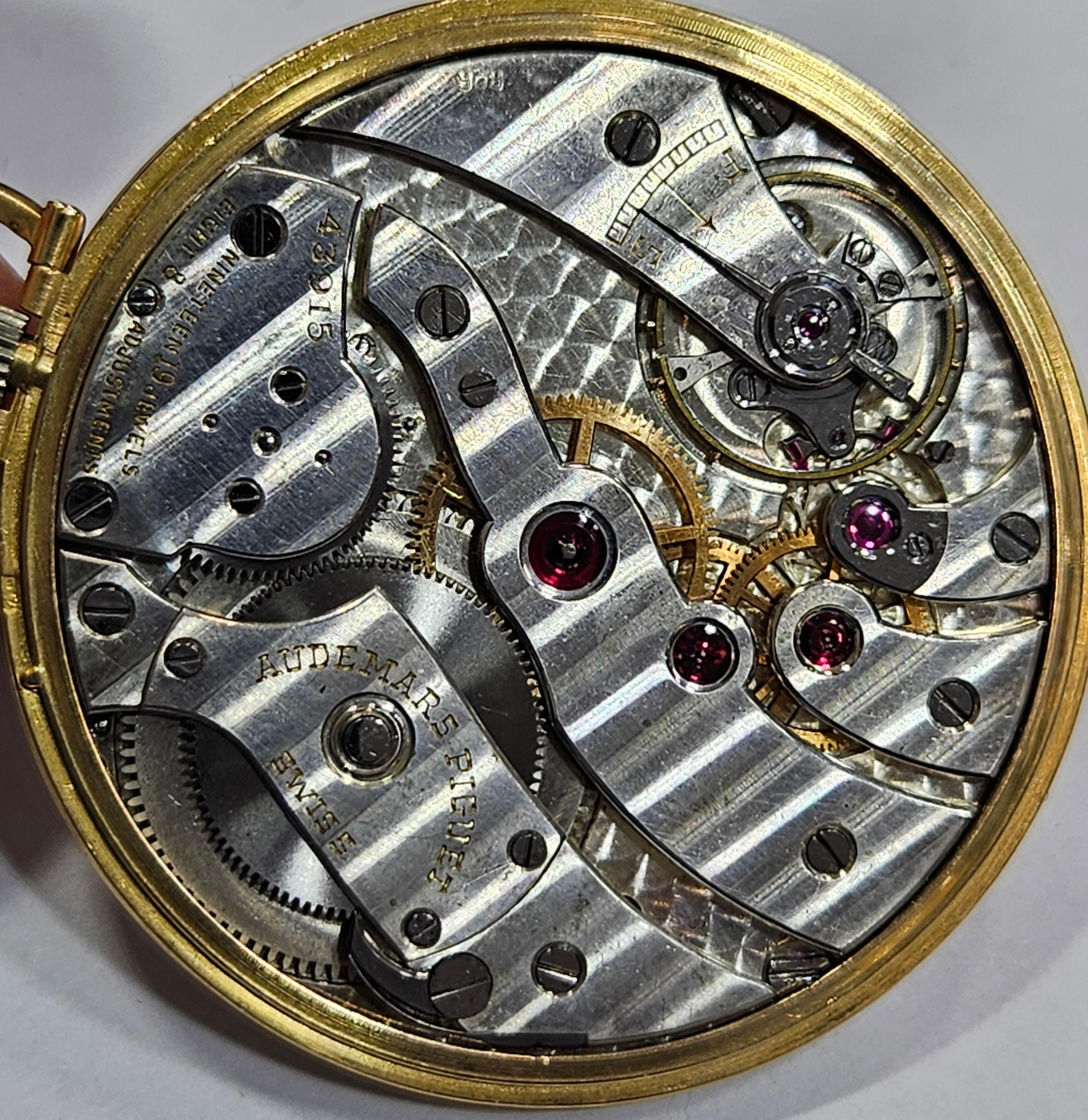 Fine Slim Vintage 18kt Yellow Gold Audemars Piguet Pocket Watch, 19 Jewels For Sale 3