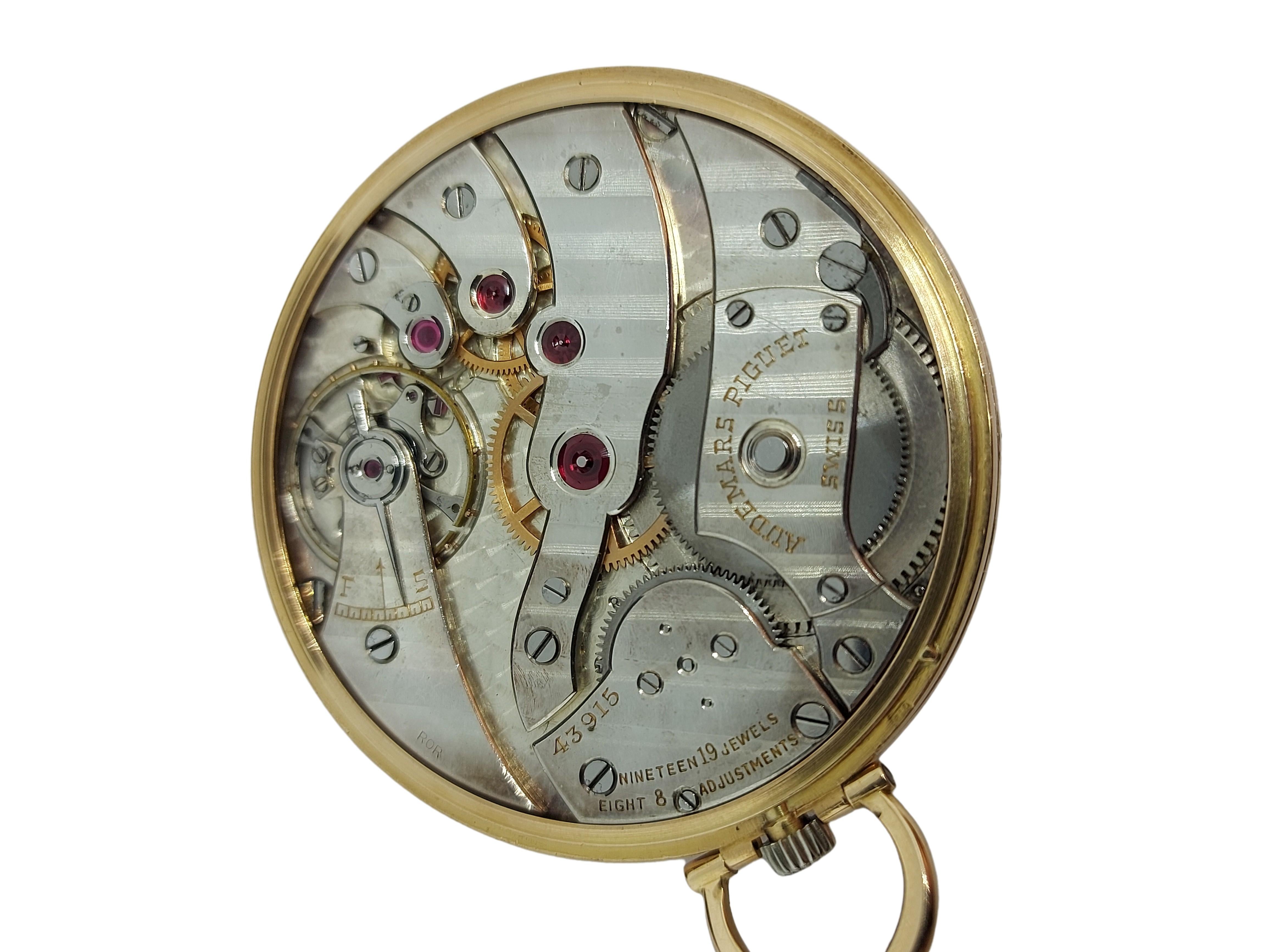 Women's or Men's Fine Slim Vintage 18kt Yellow Gold Audemars Piguet Pocket Watch, 19 Jewels For Sale