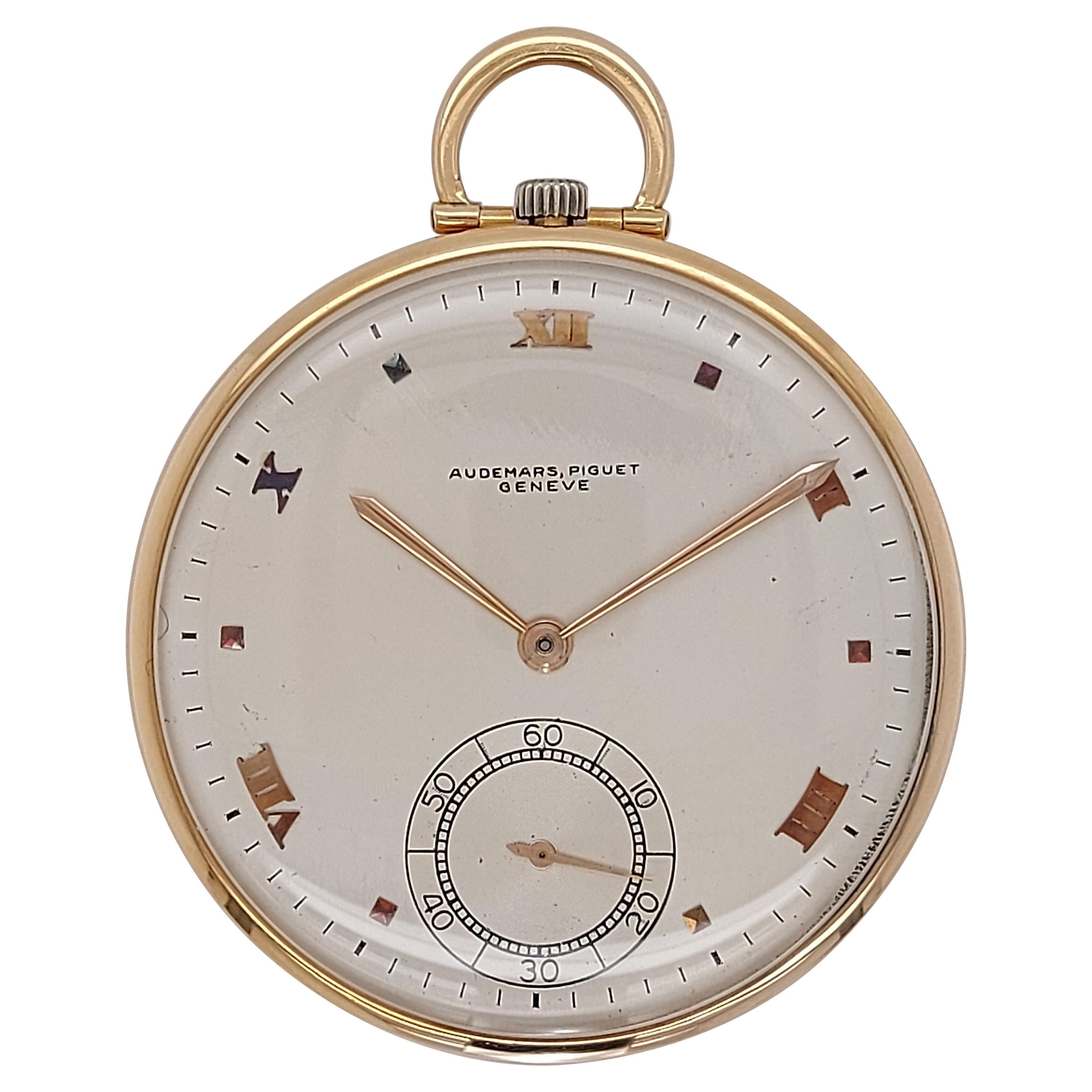 Fine Slim Vintage 18kt Yellow Gold Audemars Piguet Pocket Watch, 19 Jewels