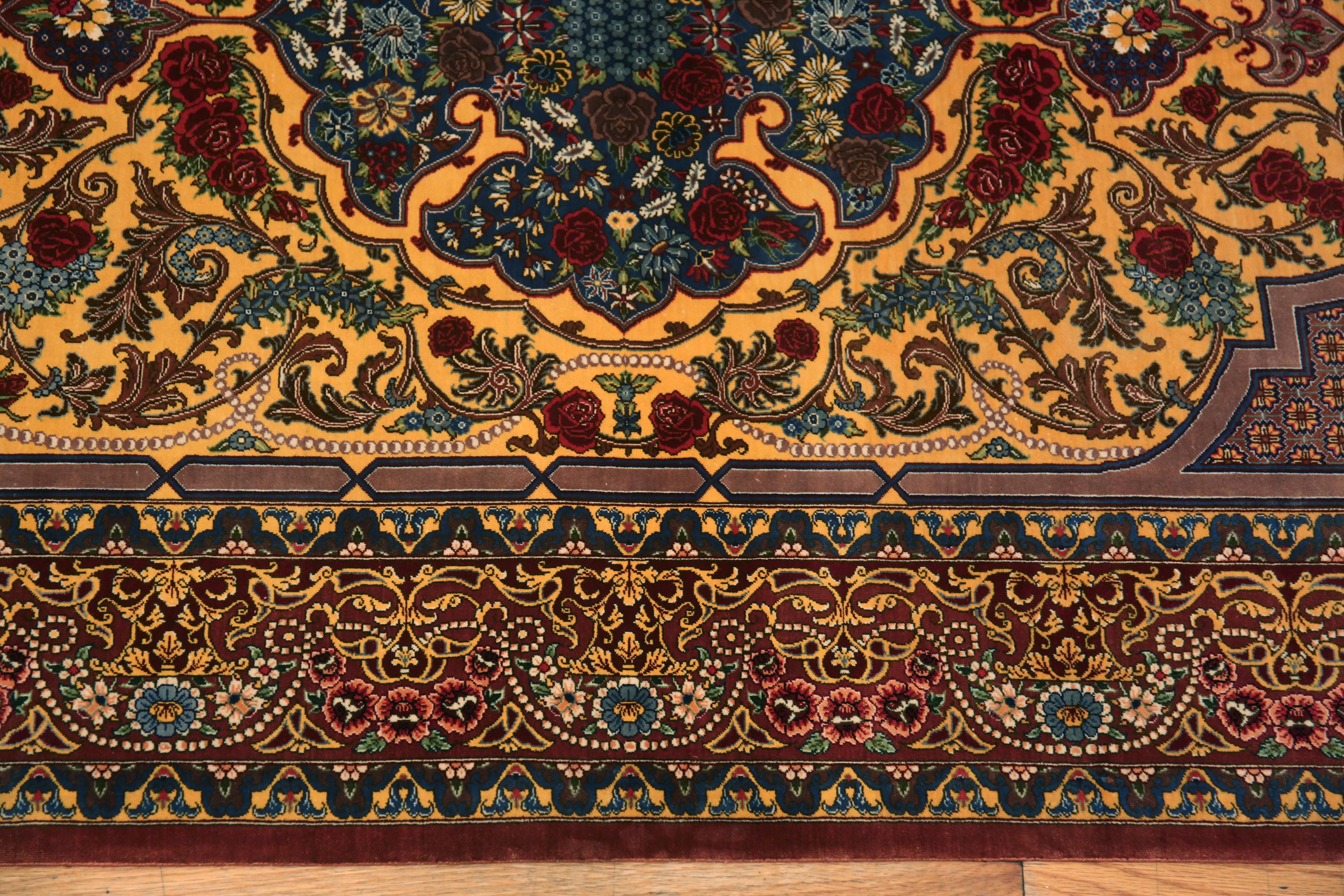 Tabriz Fine Small Artistic Gold Color Luxurious Vintage Persian Silk Qum Rug 3'4