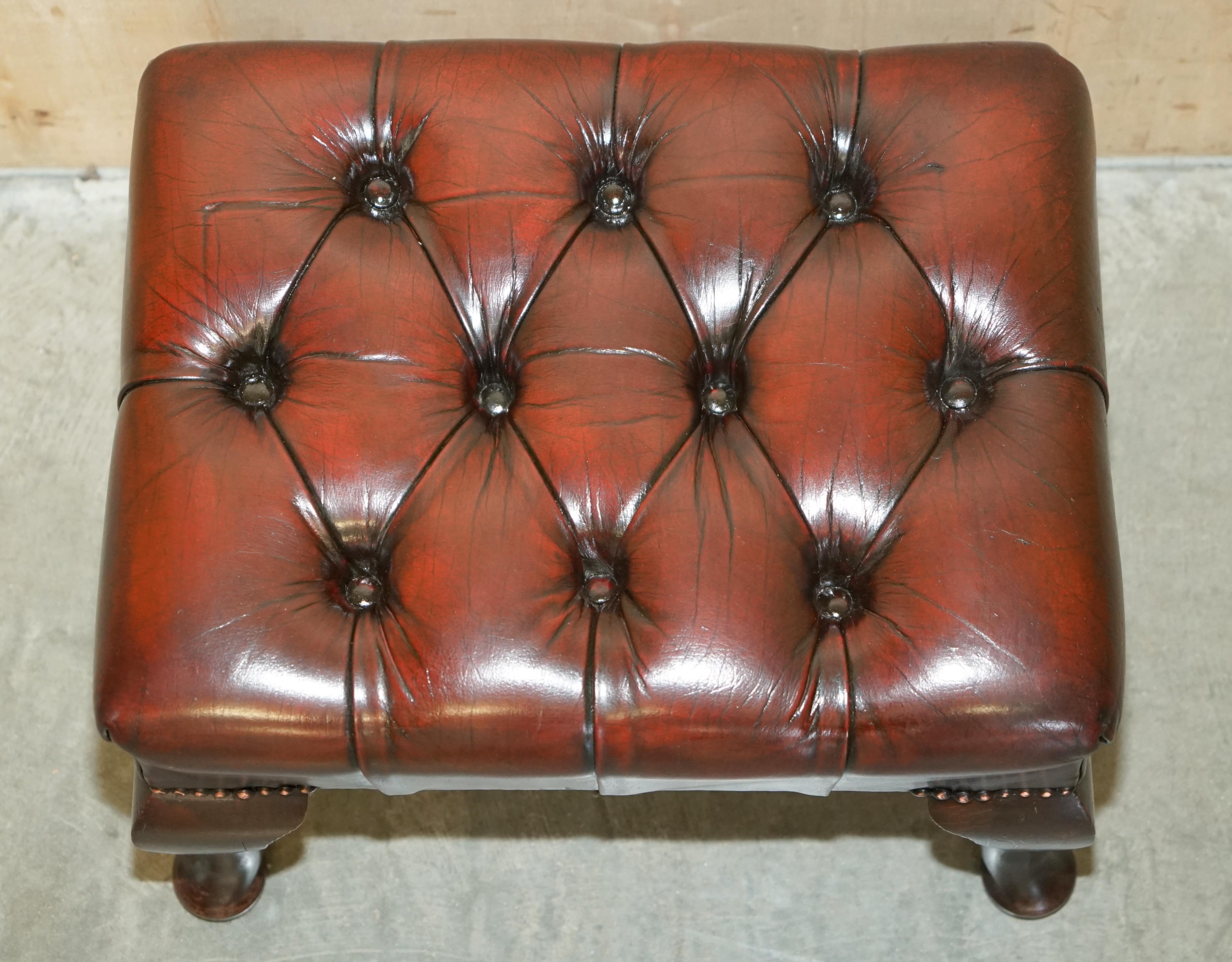 FiNE SMALL FULLY RESTORED CHESTERFIELD HAND DYED BROWN LEATHER TUFTED FOOTSTOOl 1