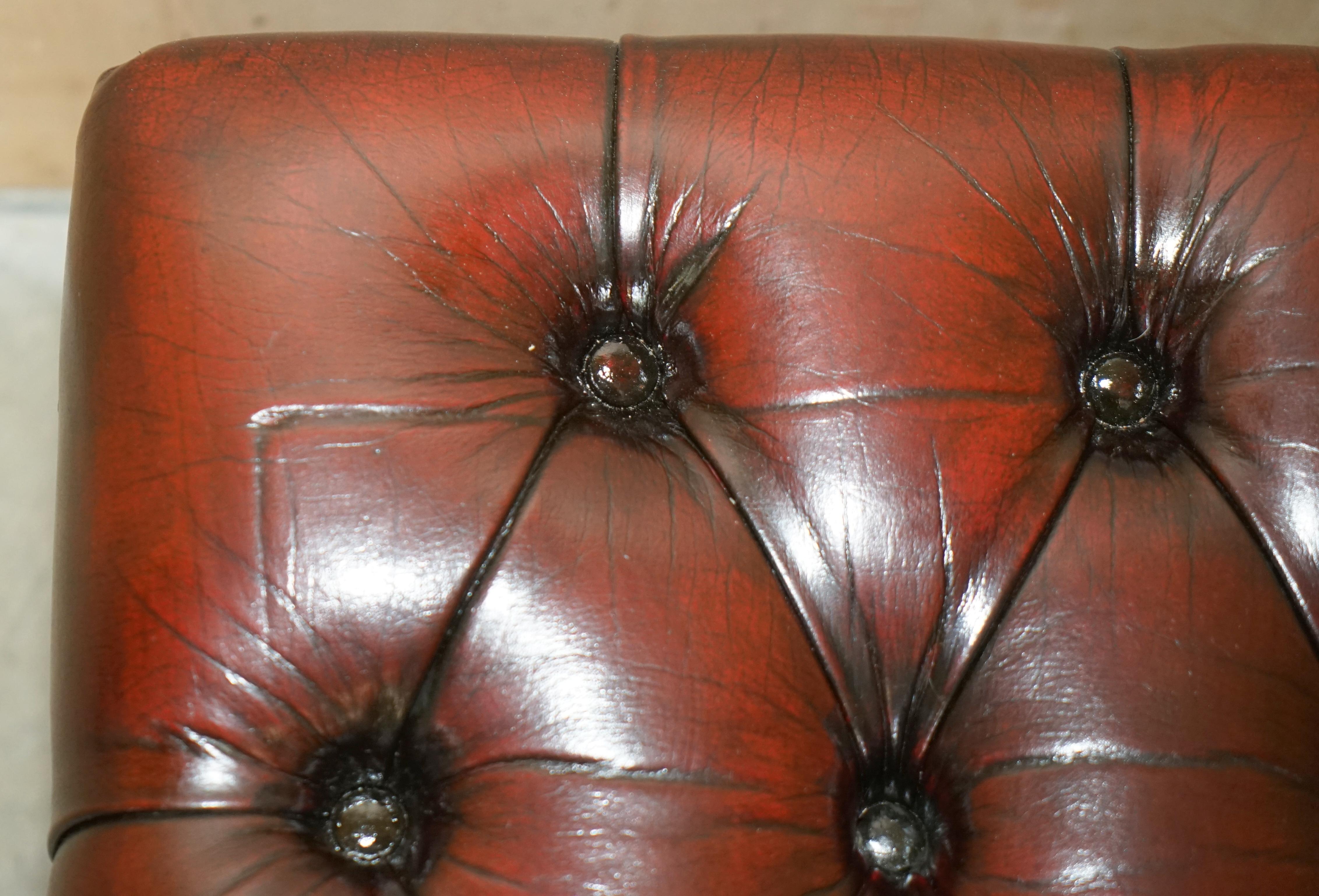 FiNE SMALL FULLY RESTORED CHESTERFIELD HAND DYED BROWN LEATHER TUFTED FOOTSTOOl 2