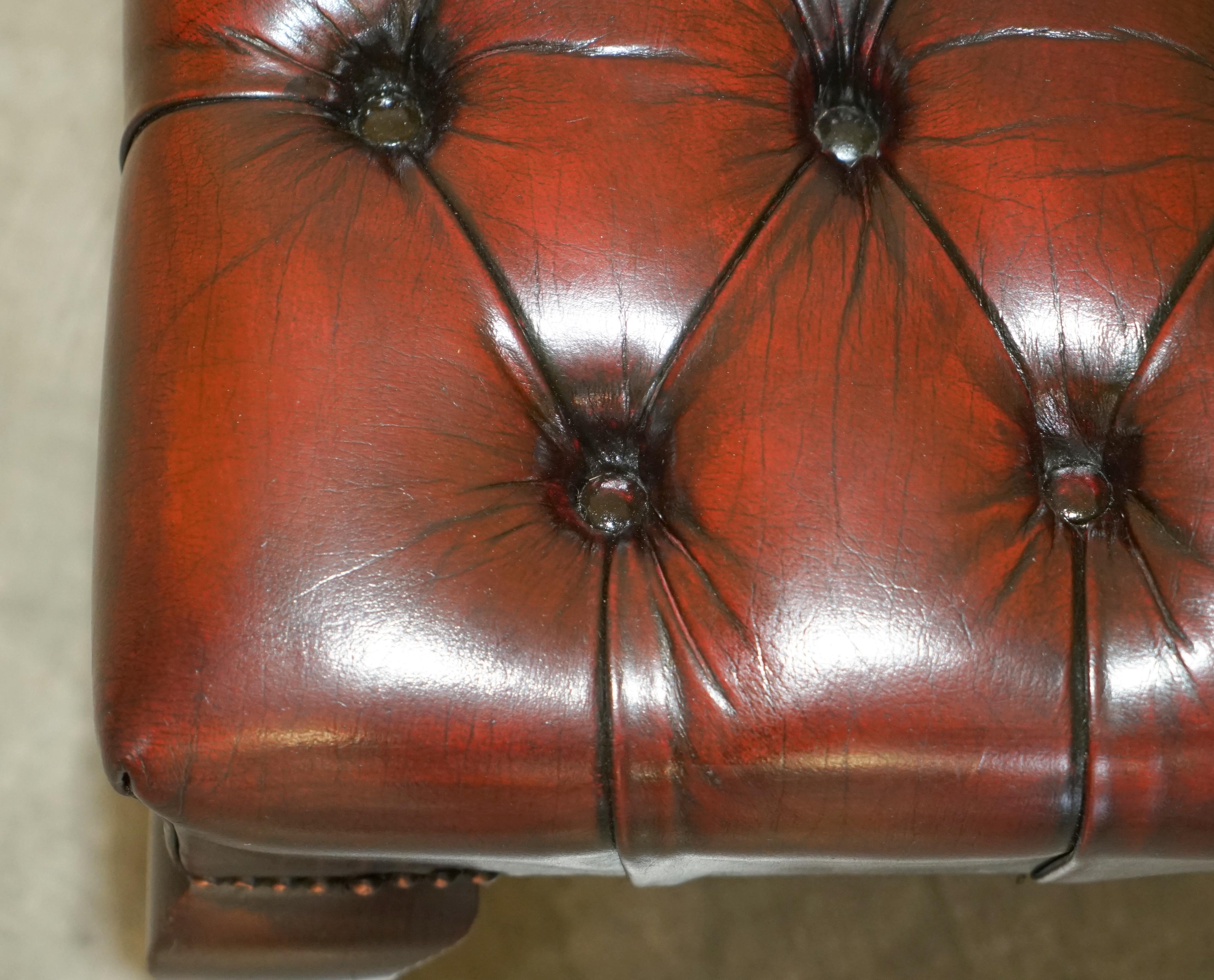 FiNE SMALL FULLY RESTORED CHESTERFIELD HAND DYED BROWN LEATHER TUFTED FOOTSTOOl 4