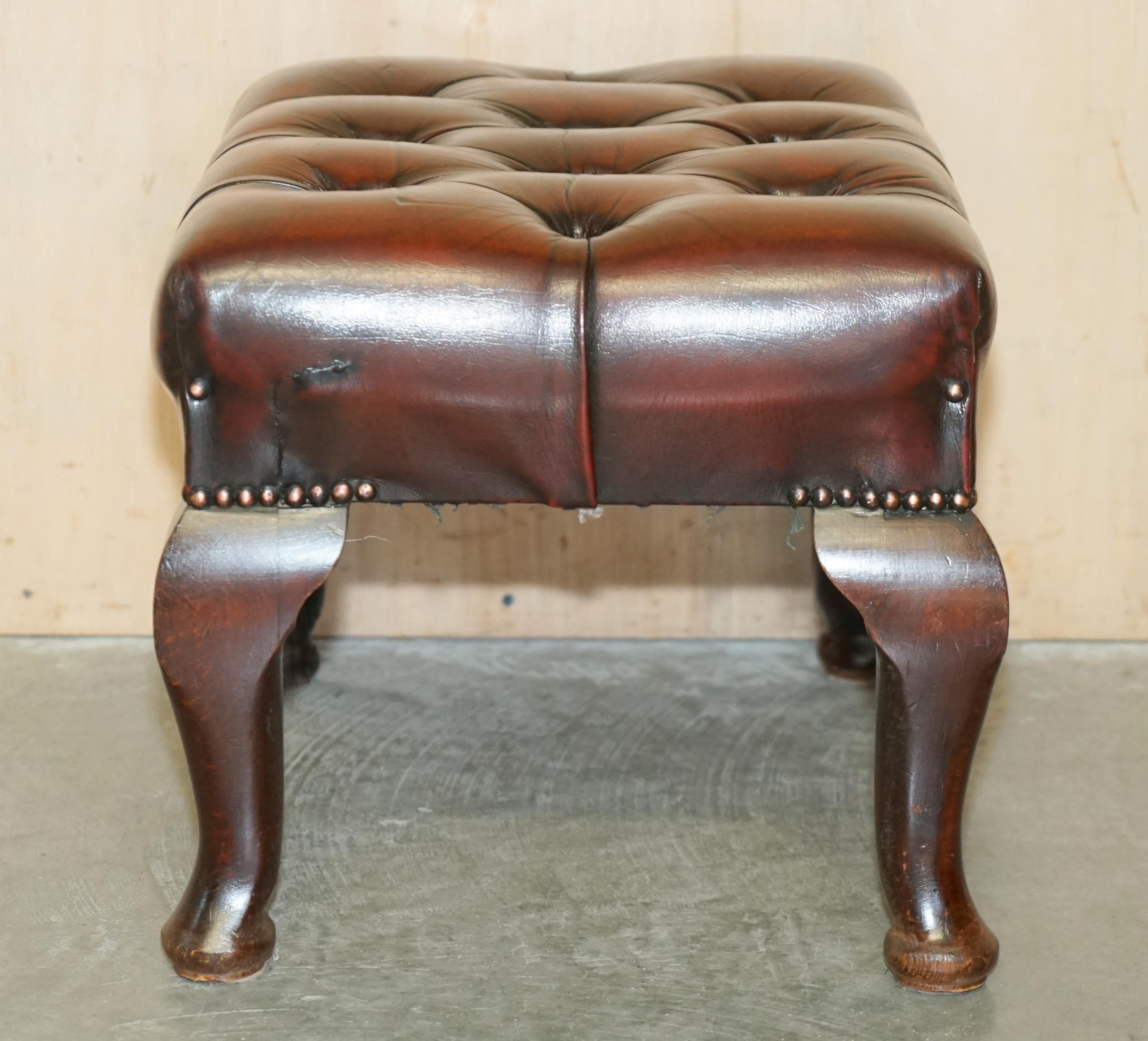 FiNE SMALL FULLY RESTORED CHESTERFIELD HAND DYED BROWN LEATHER TUFTED FOOTSTOOl 6