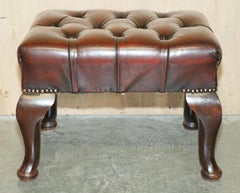 FiNE SMALL FULLY RESTORED CHESTERFIELD HAND DYED BROWN LEATHER TUFTED FOOTSTOOl