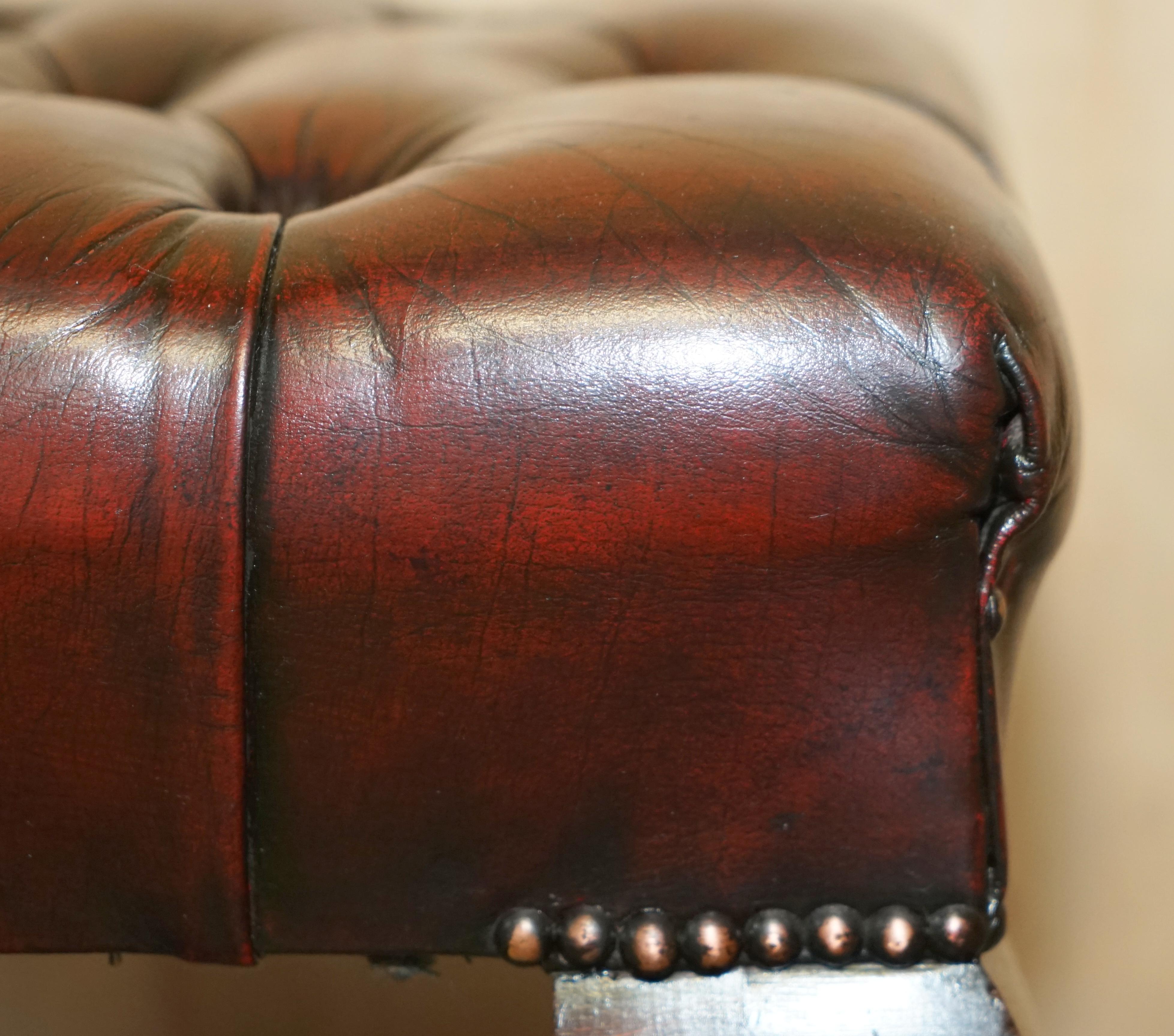 Chesterfield FiNE SMALL FULLY RESTORED CHESTERFIELD HAND DYED BROWN LEATHER TUFTED FOOTSTOOl