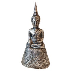 Fine small Thai wood Silver Repoussé buddha Asian Antiques