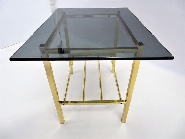 Mid-Century Modern Fine Solid Brass and Smoked Glass European Side Table For Sale