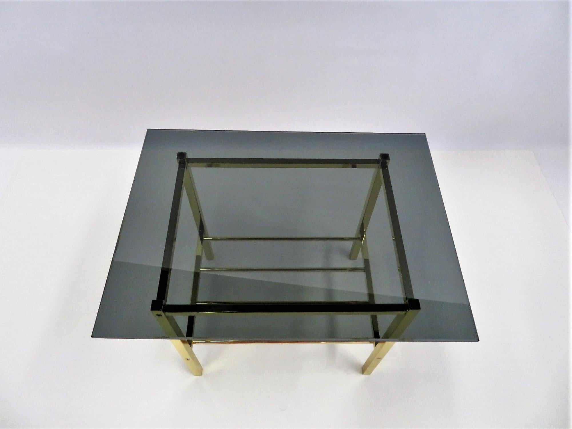 Fine Solid Brass and Smoked Glass European Side Table In Good Condition In Miami, FL
