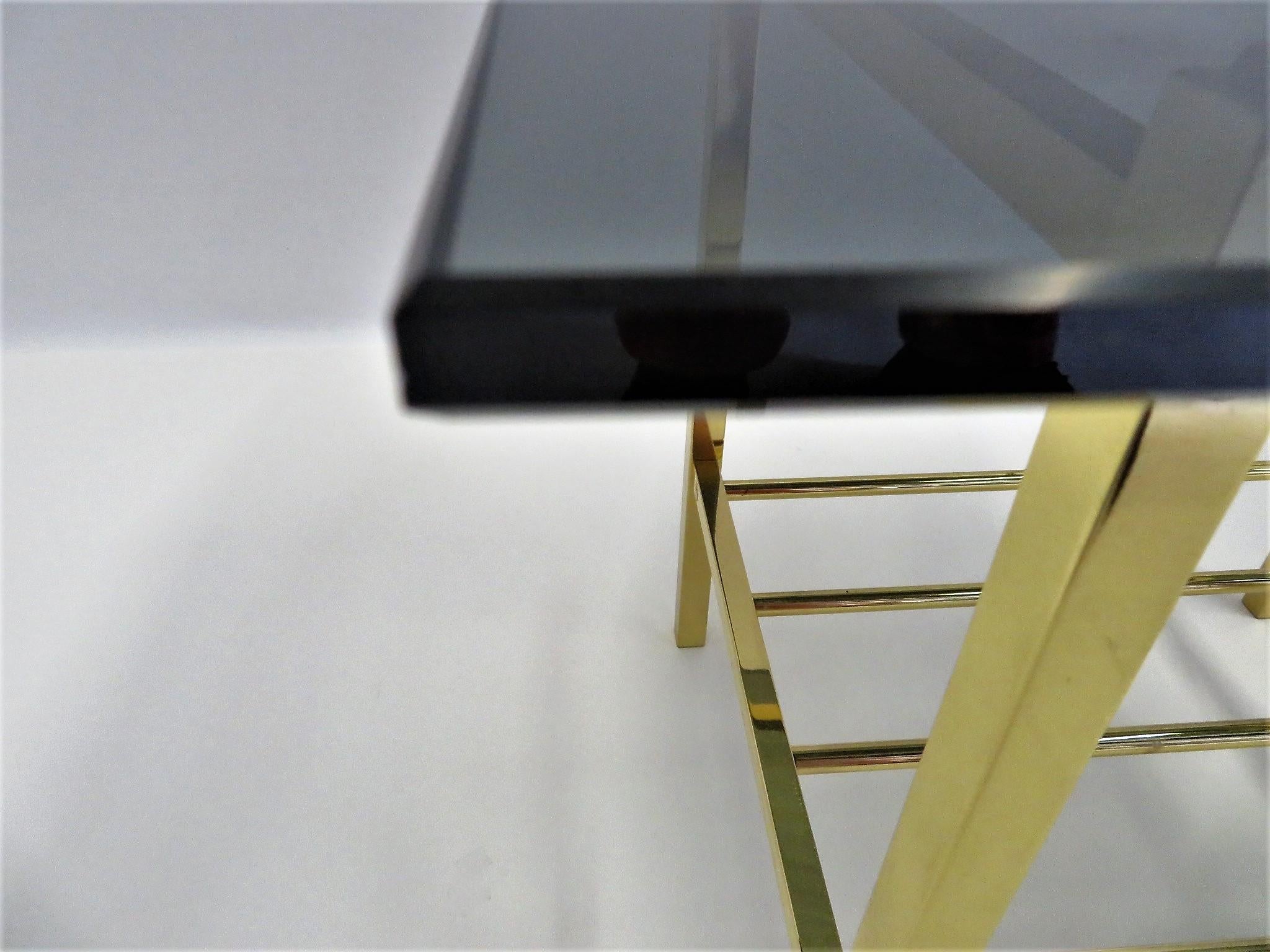 Mid-20th Century Fine Solid Brass and Smoked Glass European Side Table